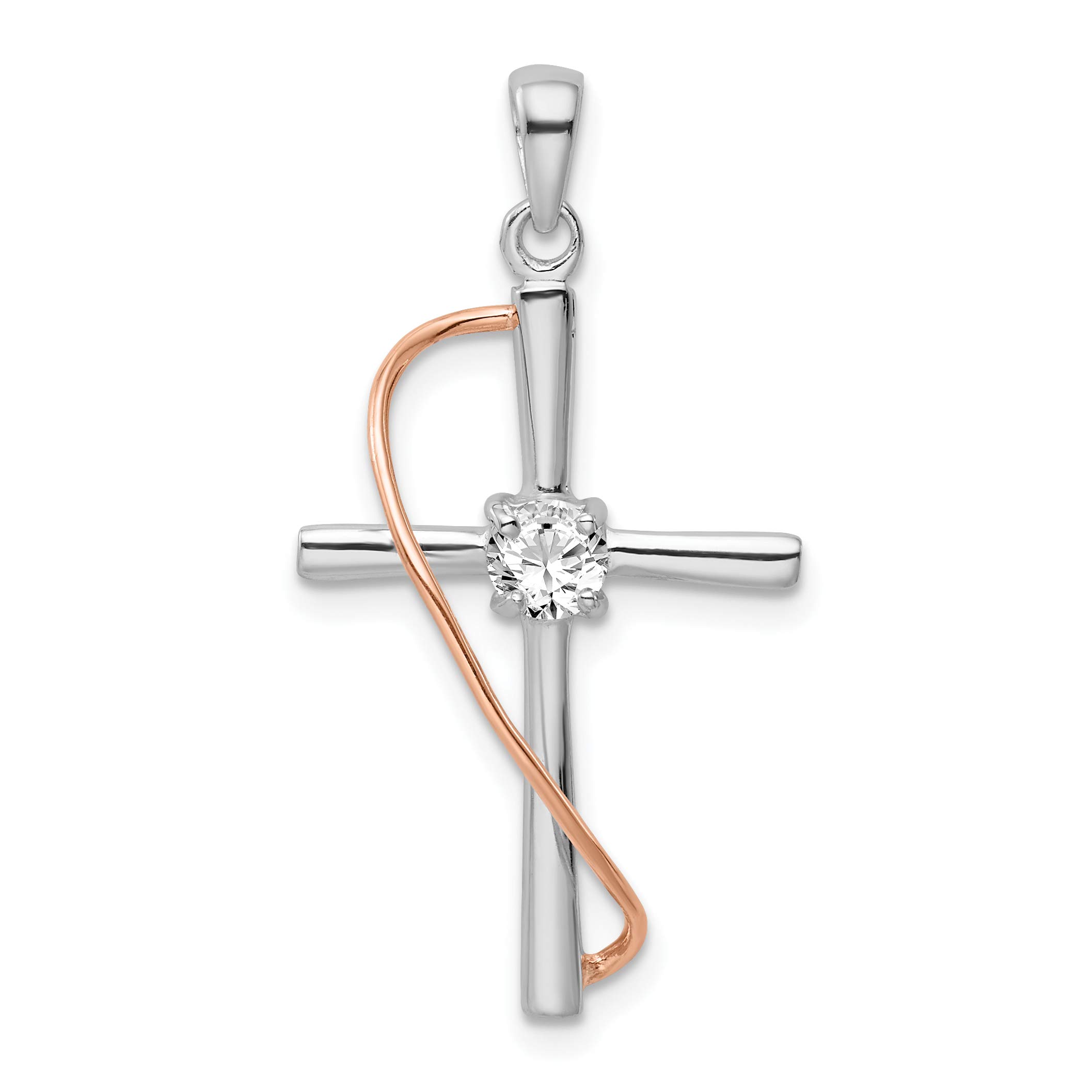 925 Sterling Silver Rhodium & Rose Gold Plated CZ Cross Pendant Necklace for Women - Elegant Religious Jewelry Gift for Baptism, Confirmation & Everyday Wear