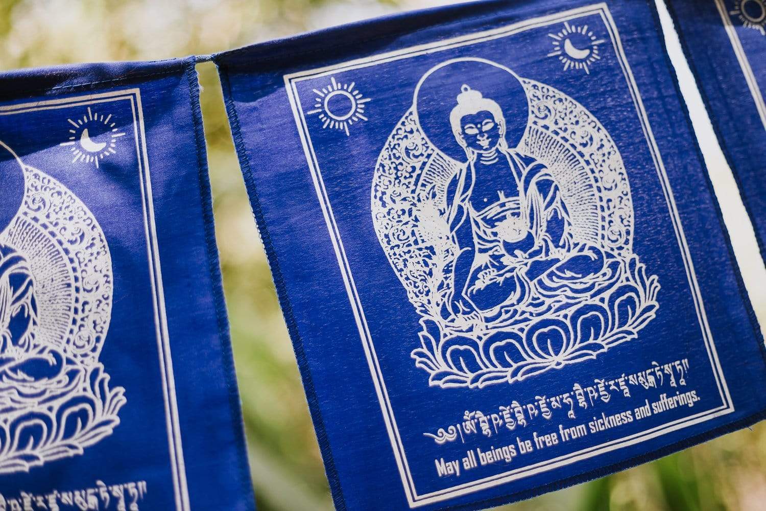 Authentic Healing Blue Buddha Prayer Flags for Meditation, Yoga & Spiritual Decor – Perfect for Home, Garden & Sacred Spaces