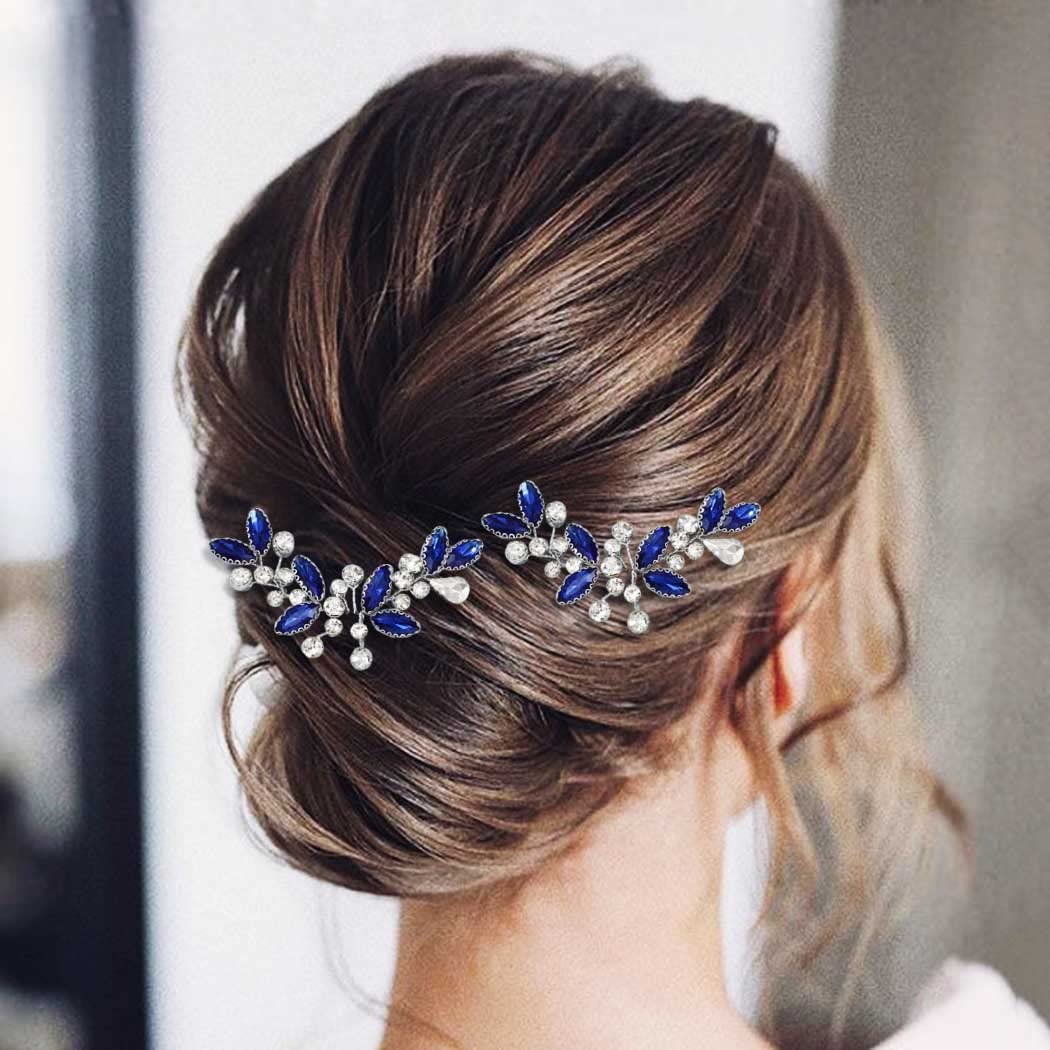 Casdre Crystal Bridal Hair Pins - Rhinestone Wedding Hair Accessories for Women & Girls (Pack of 2, Blue) | Perfect for Bridal Parties, Prom, and Formal Events