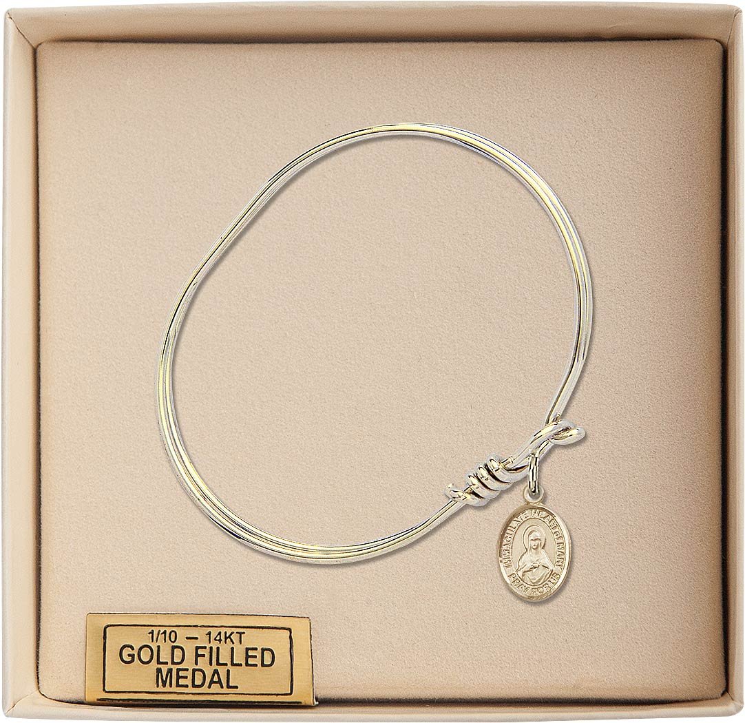 Gold-Filled Oval Eye Hook Bangle Bracelet with Immaculate Heart of Mary Charm - Elegant Religious Jewelry for Women, Perfect for Church, Weddings & Daily Wear