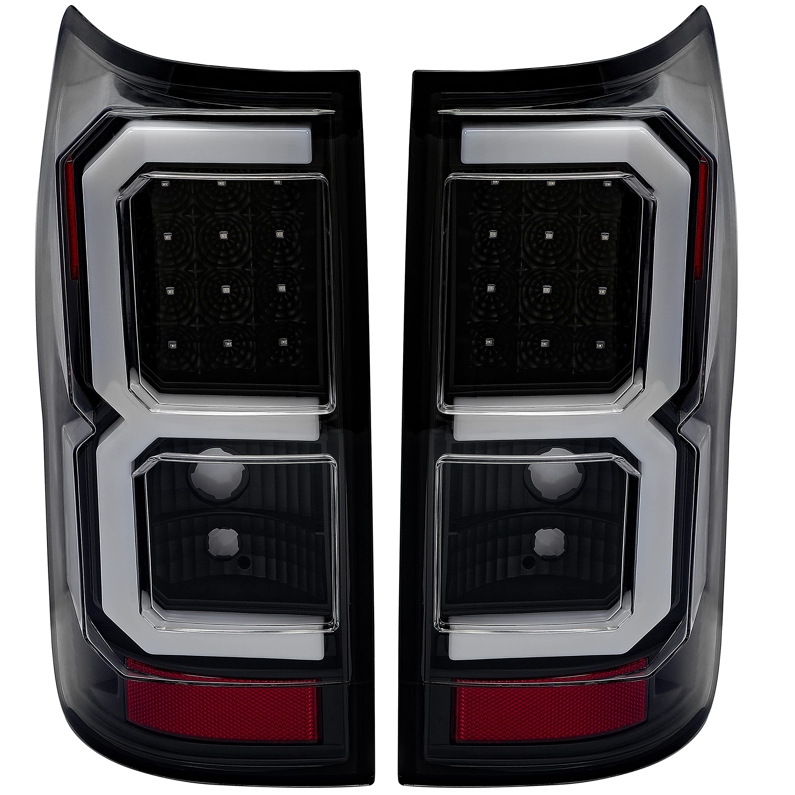 ECOTRIC LED Tail Lights for 2007-2013 Toyota Tundra - Pair of LED Tube Bar Taillights with Clear Lens & Black Housing (Driver & Passenger Side) | Durable Brake Lamps for Enhanced Night Driving Safety & Style Upgrade