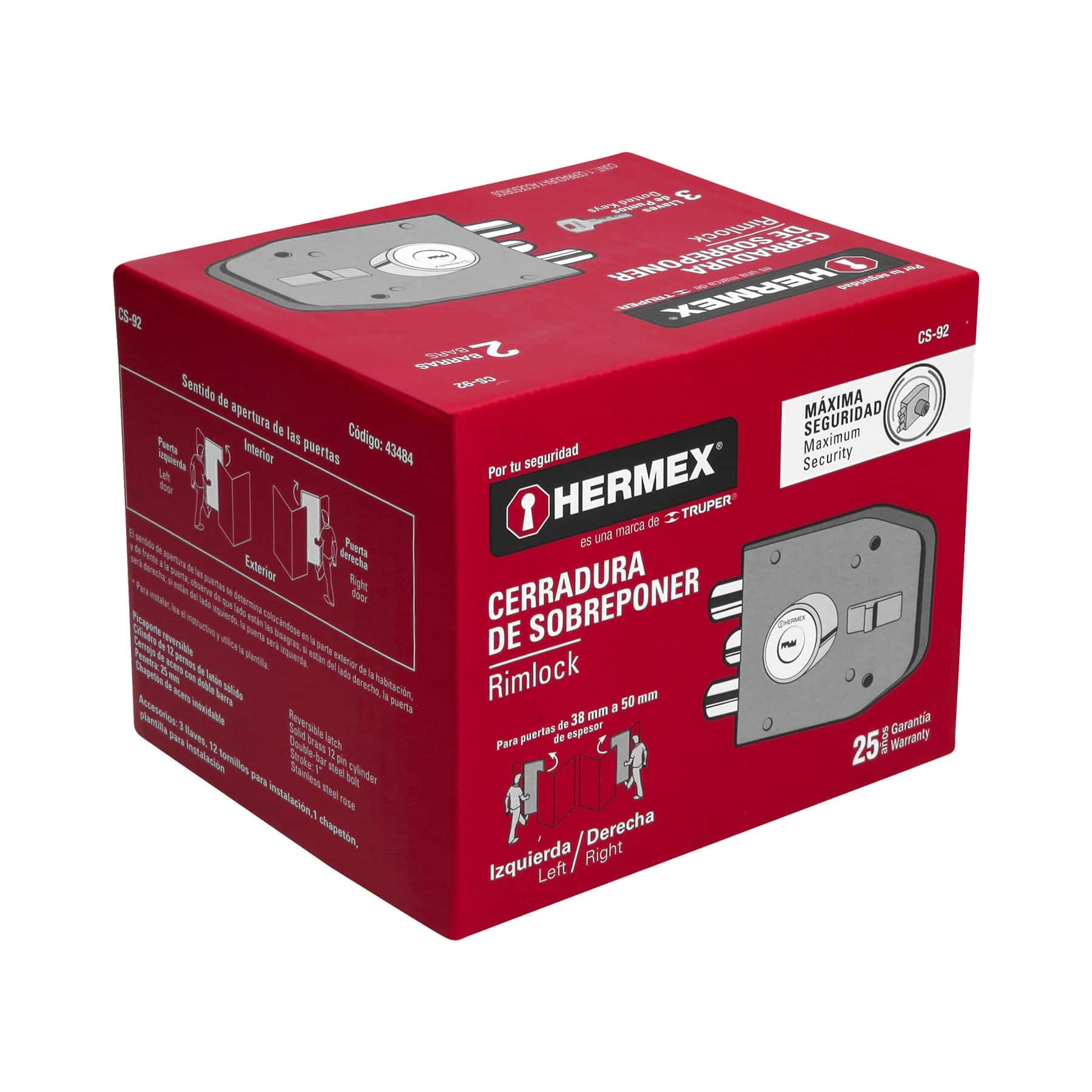 CS-92 Modern Rim Lock with Two Bars & Key Lock - Secure Your Doors for Home, Office & Storage Safety