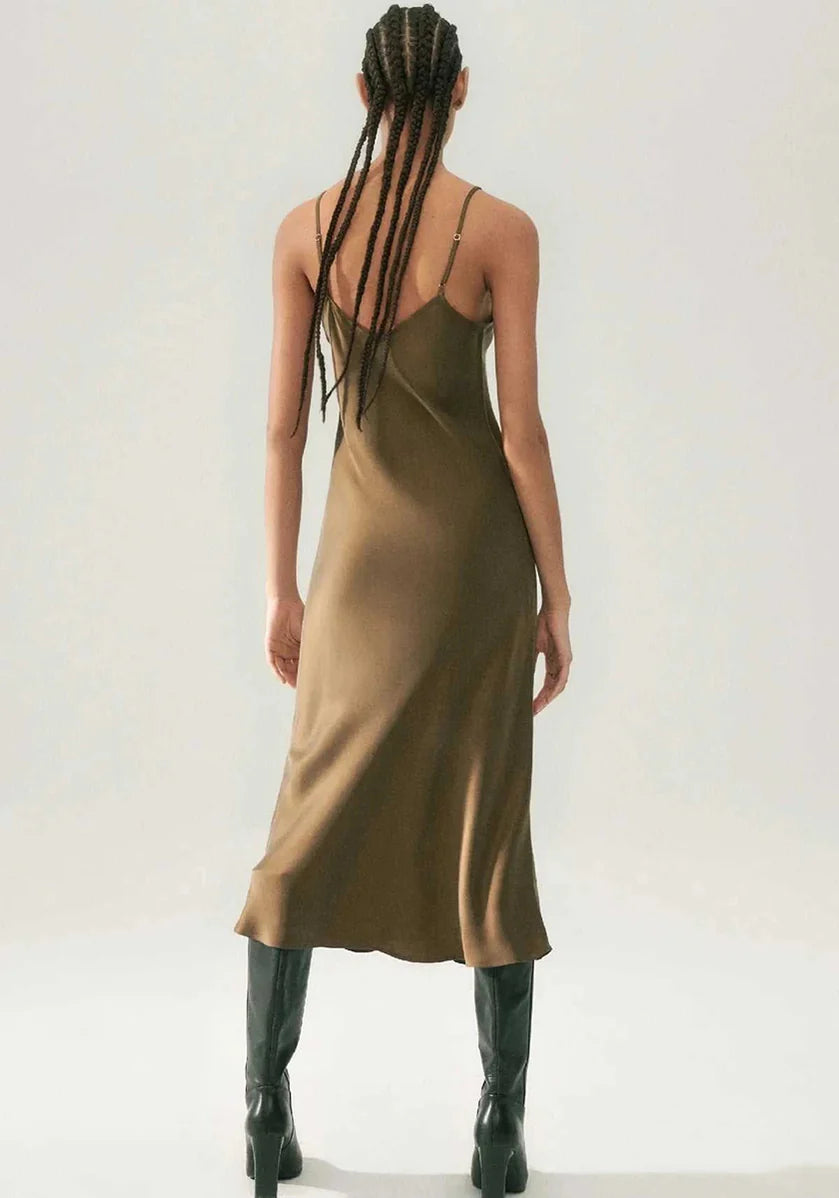 90s Slip Dress in Dark Earth - Vintage-Inspired Silky Nightgown & Loungewear for Women | Perfect for Casual Outings, Date Nights & Relaxing at Home