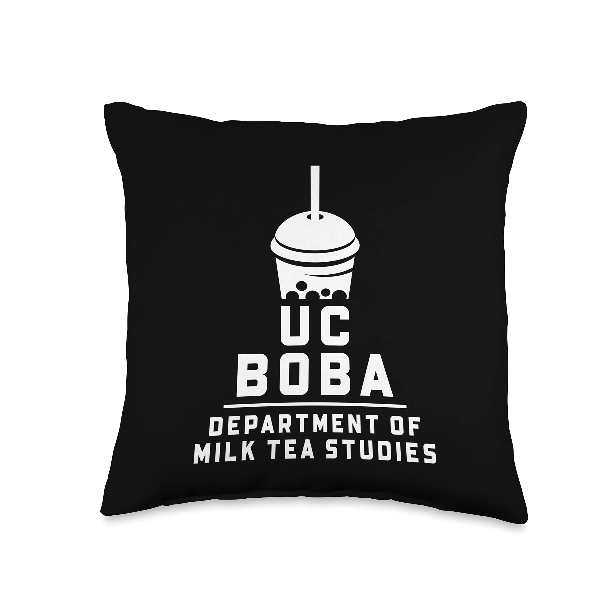 Uc Boba Bubble Pearl Milk Tea University Throw Pillow 16x16 Inch - Soft Multicolor Decorative Cushion for Dorm, Living Room & Anime Lover Gift