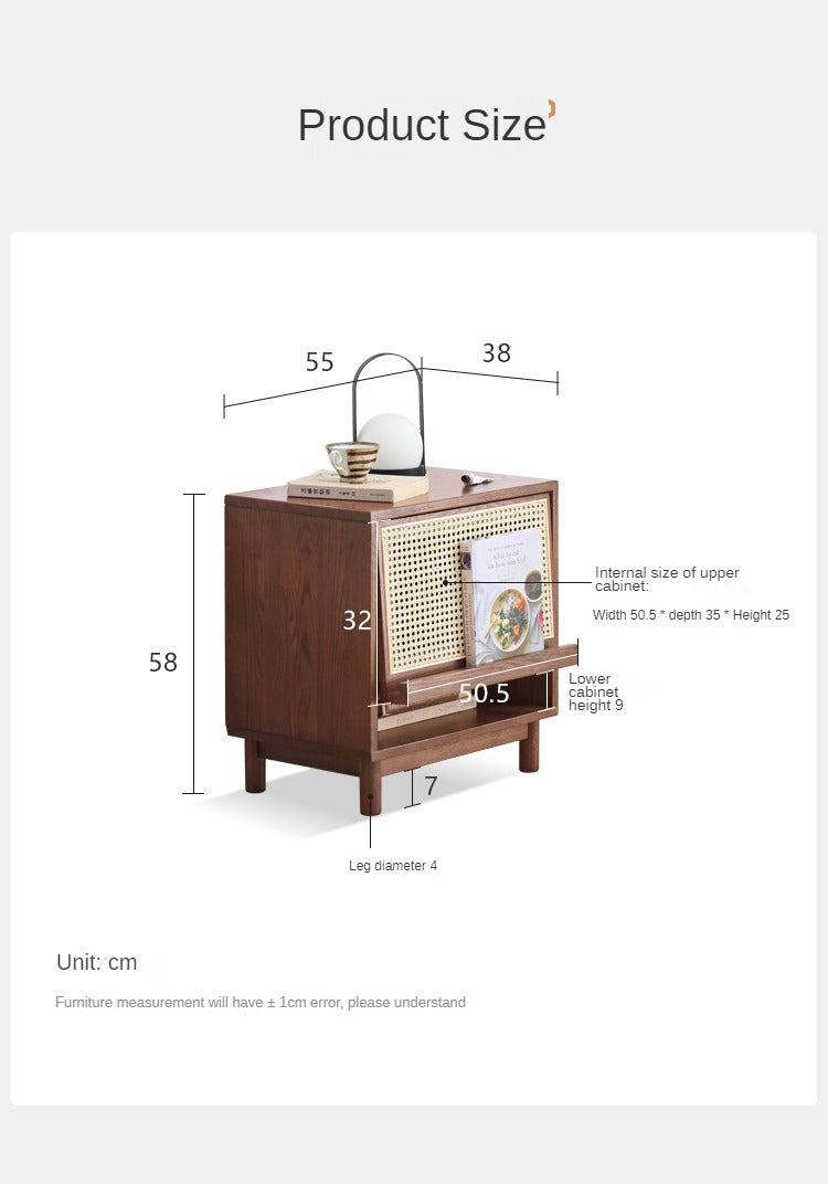 Solid Oak Wood Rattan Magazine Storage Cabinet - Stylish Organizer for Living Room, Bedroom, or Office Décor