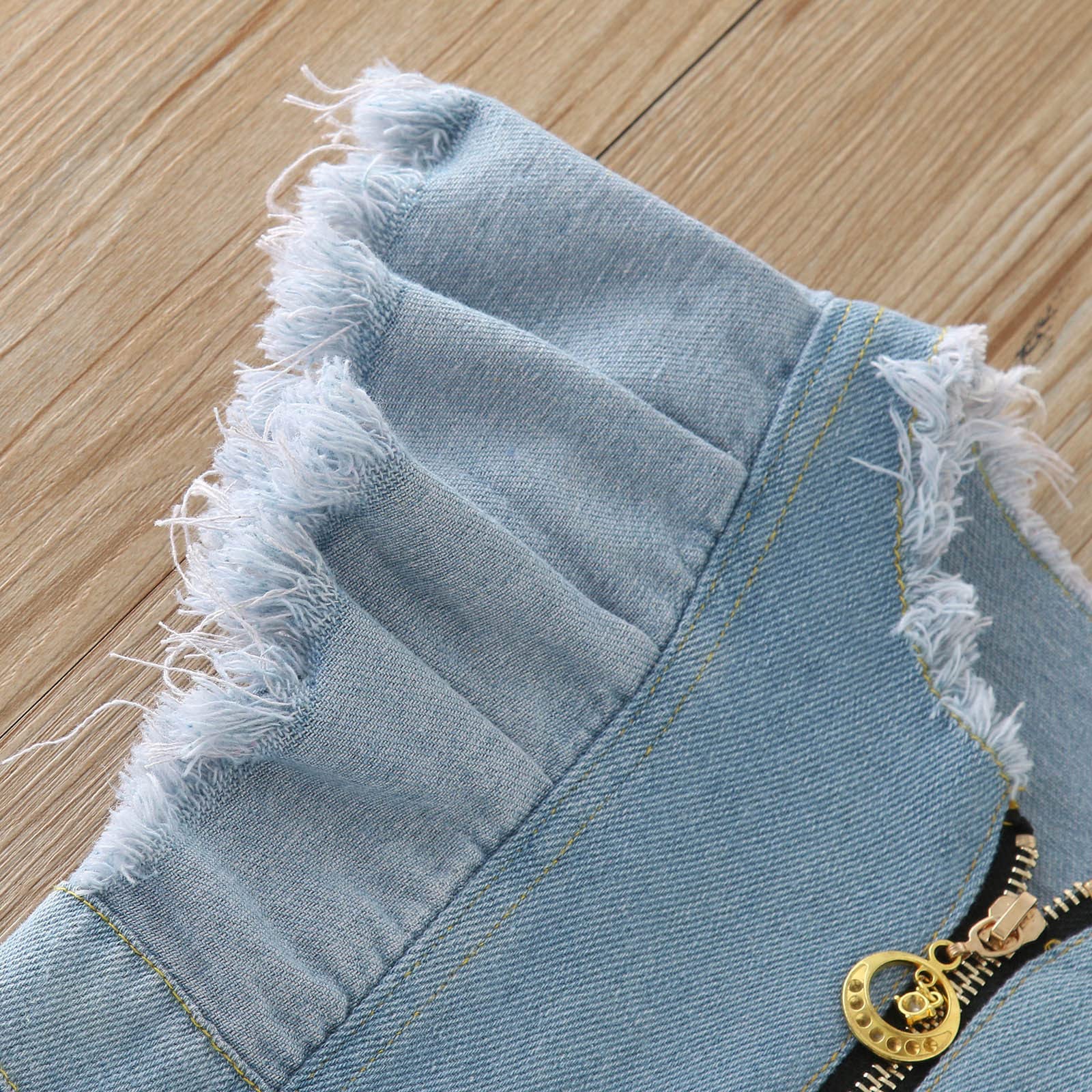 Girls' Denim Jumpsuit with Flying Sleeves - Summer Toddler Romper in Solid Blue | Zipper Front Outwear for 3-4 Years | Perfect for Playdates, Park Outings & Casual Wear