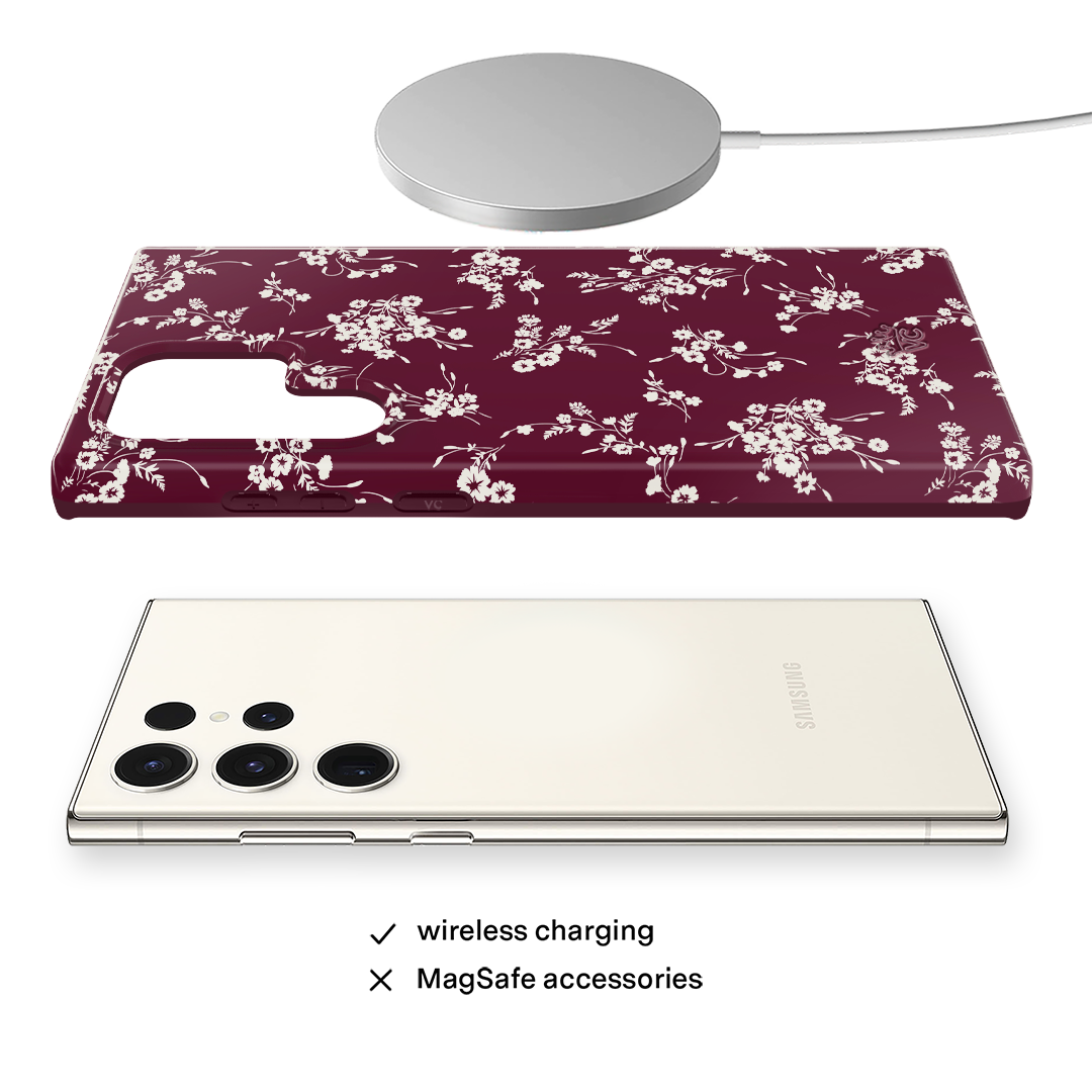 French Burgundy Floral Samsung Phone Case - Elegant Protective Cover for Galaxy S Series | Perfect for Daily Use, Travel & Gifting