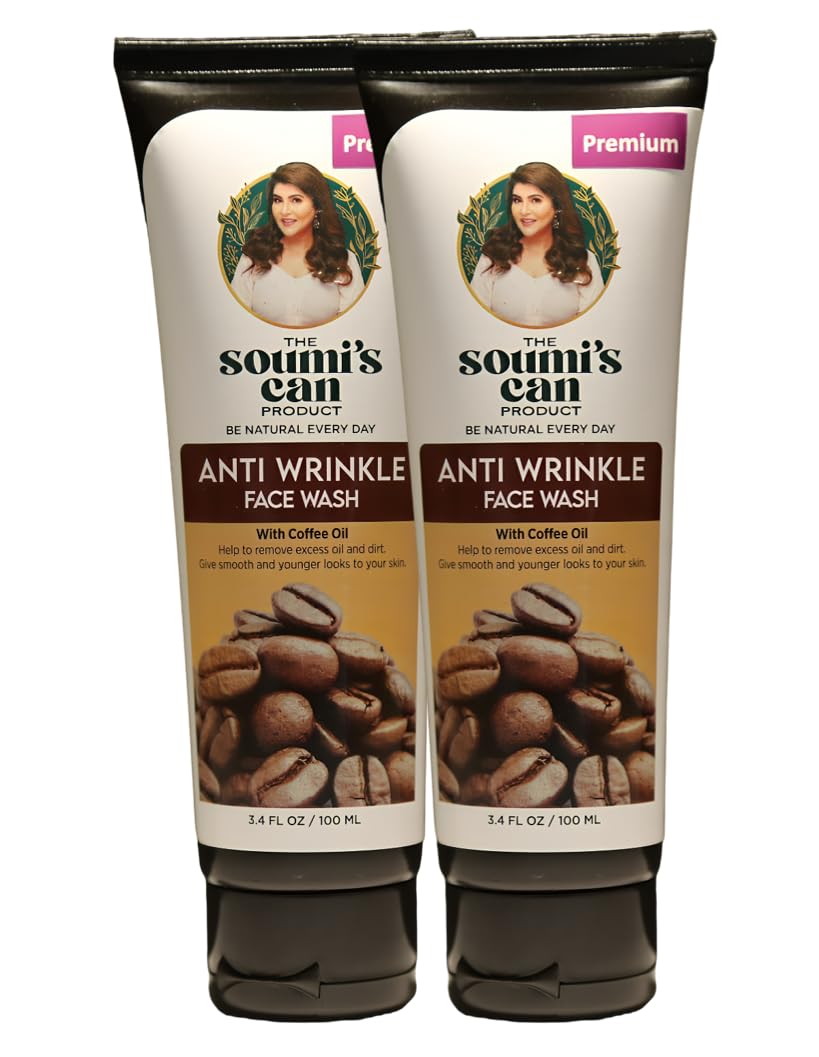 SOUMI'S CAN Anti-Wrinkle Face Wash with Coffee Oil | Boosts Collagen, Reduces Fine Lines & Supports Elastin | Deep Cleansing for Dirt, Oil & Dullness | Unisex Formula for All Skin Types | 100ml (2-Pack) | Perfect for Morning & Night Skincare Routine