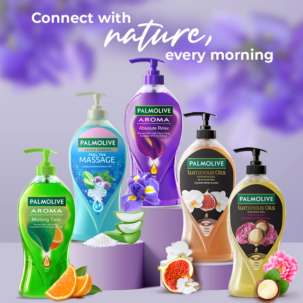 Palmolive Iris Flower & Ylang Ylang Essential Oil Body Wash - Moisturizing & Relaxing for Soft, Youthful Skin - Paraben & Silicone Free, pH Balanced - 750ml (Pack of 2) - Perfect for Stress Relief & Aromatherapy Bath Time