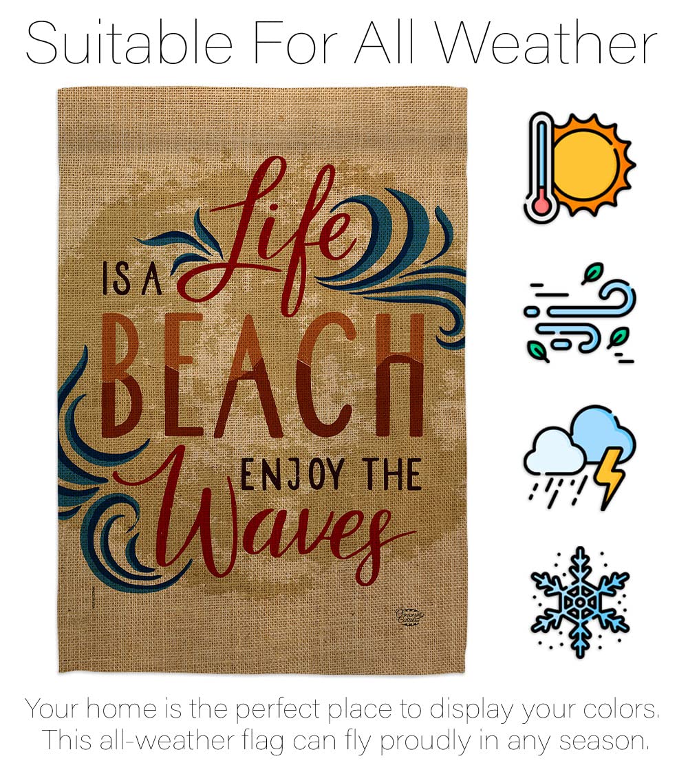 Double-Sided Coastal Garden House Flag Kit - Tropical Sea Shells & Ocean Sand Design, Thick Fabric Outdoor Summer Decor, Made in USA | Perfect for Beach-Themed Yards, Porch Decorations & Coastal Home Gifts