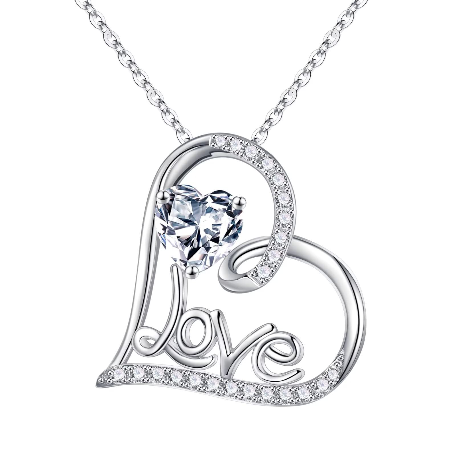 Forever Love 925 Sterling Silver Heart Pendant Necklace with Birthstone - Romantic Anniversary Gift for Women, Wife, Mom, Girlfriend - Perfect for Christmas, Birthday, Valentine's Day & Special Occasions