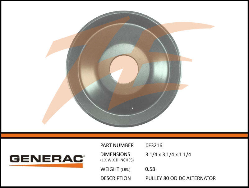 Generac 0F3216 80 OD DC Alternator Pulley Replacement Part - Compatible with Generac Generators - Durable Power Equipment Accessory for Home Backup & Industrial Use