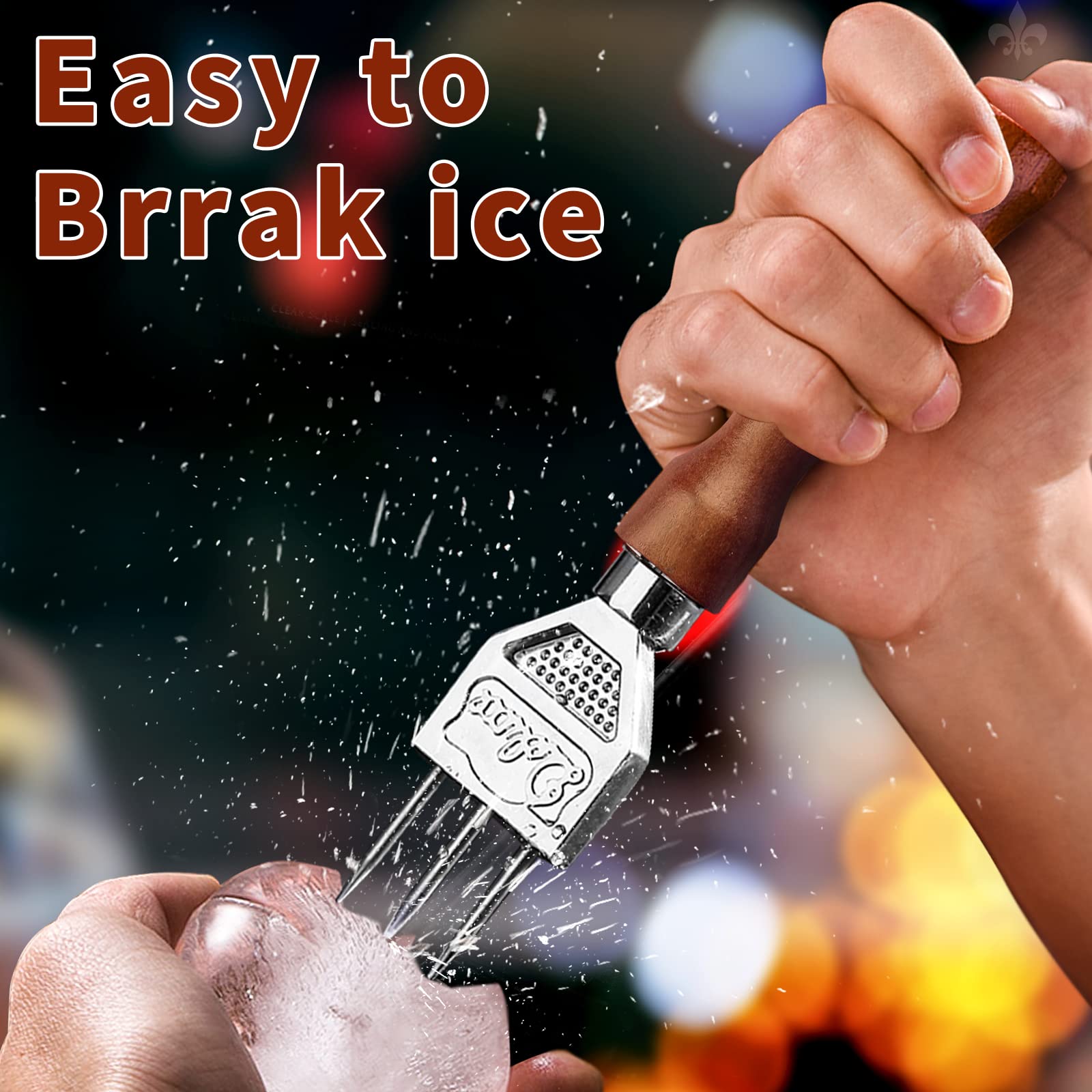 Premium Stainless Steel Ice Pick Set of 2 - Non-Slip Wooden Handle for Easy Grip - Ideal for Kitchen, Bars, Bartenders & Freezer Use - 7.2 Inch Professional Ice Tools for Cocktails & Food Preparation