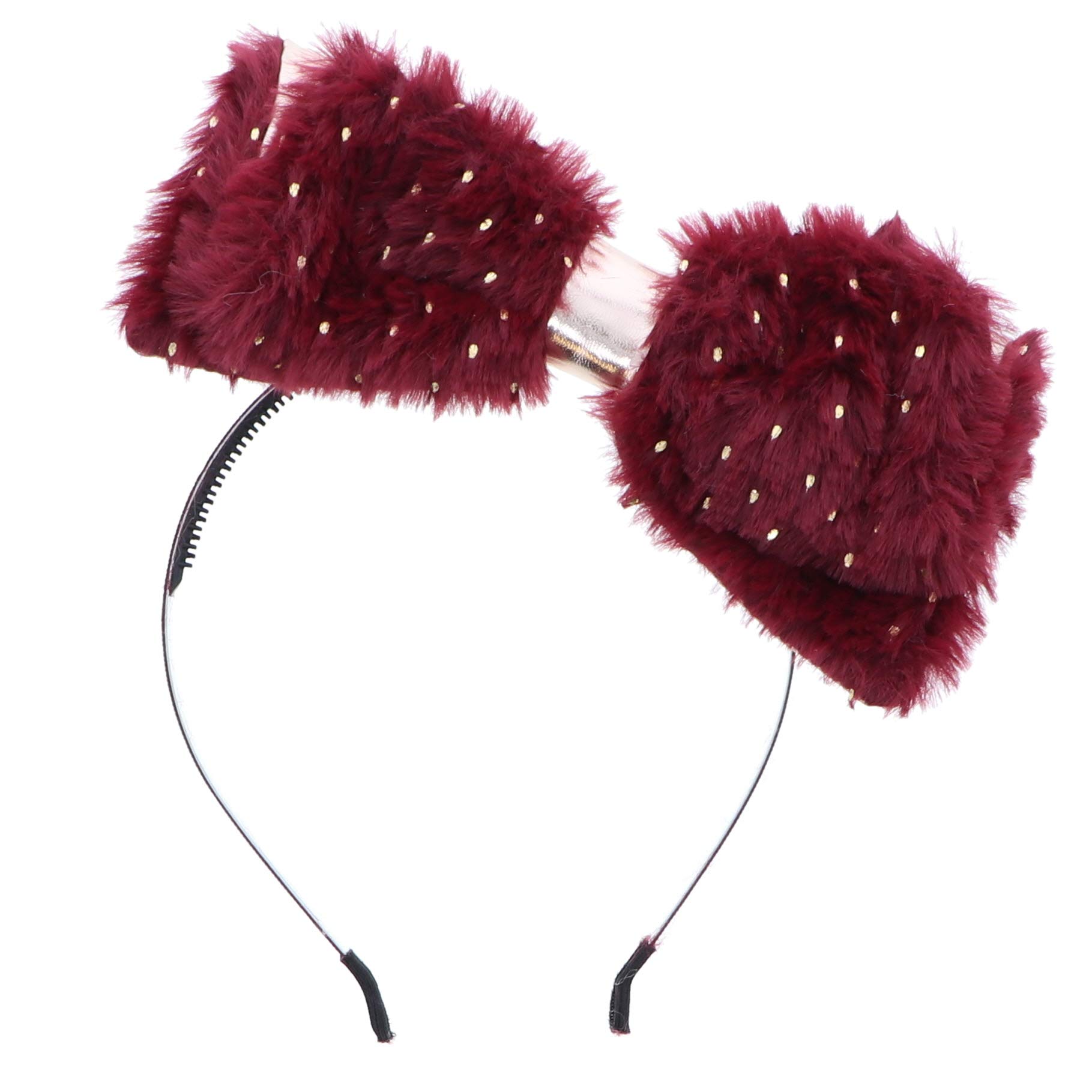 Elegant Fur Bow Headband with Rose Gold Accent for Girls - Burgundy Hair Accessory for Parties, Weddings & Special Occasions
