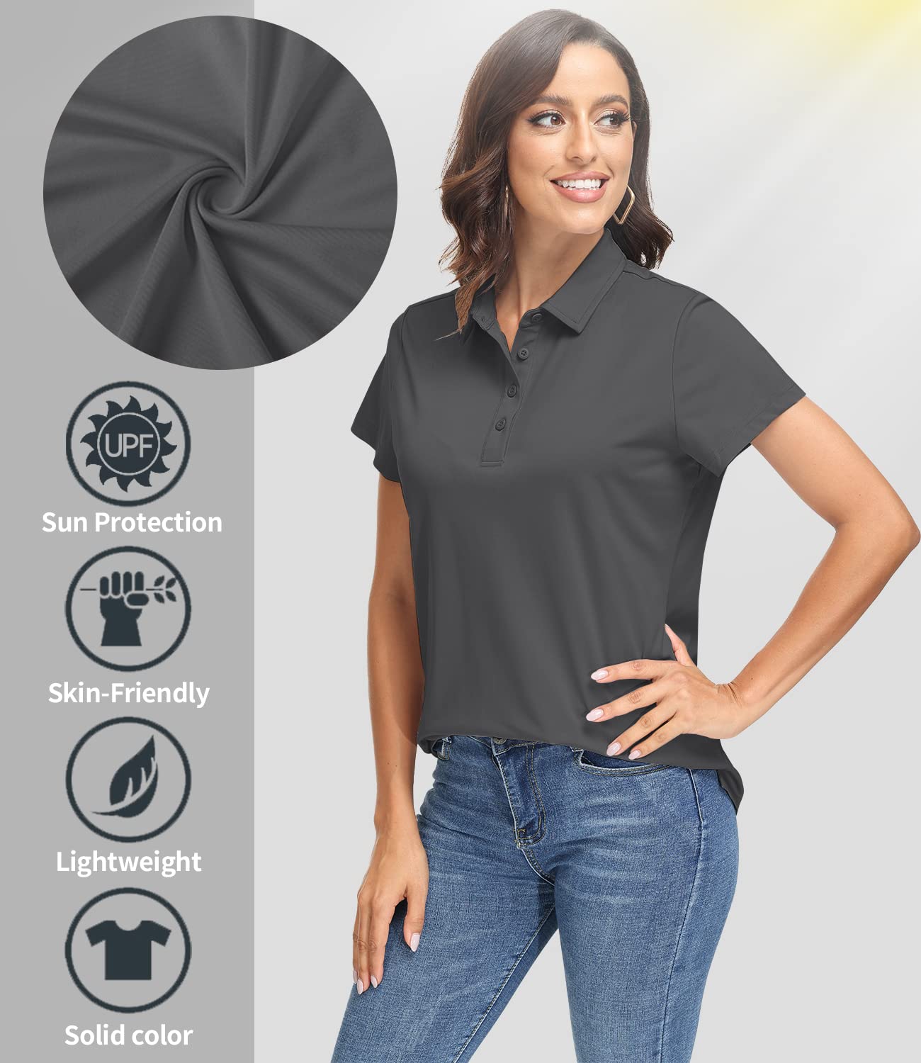 TACVASEN Women's Quick Dry UPF 50+ Sun Protection Golf Polo Shirt - Short Sleeve Moisture Wicking Collared Top for Golf, Tennis & Outdoor Activities