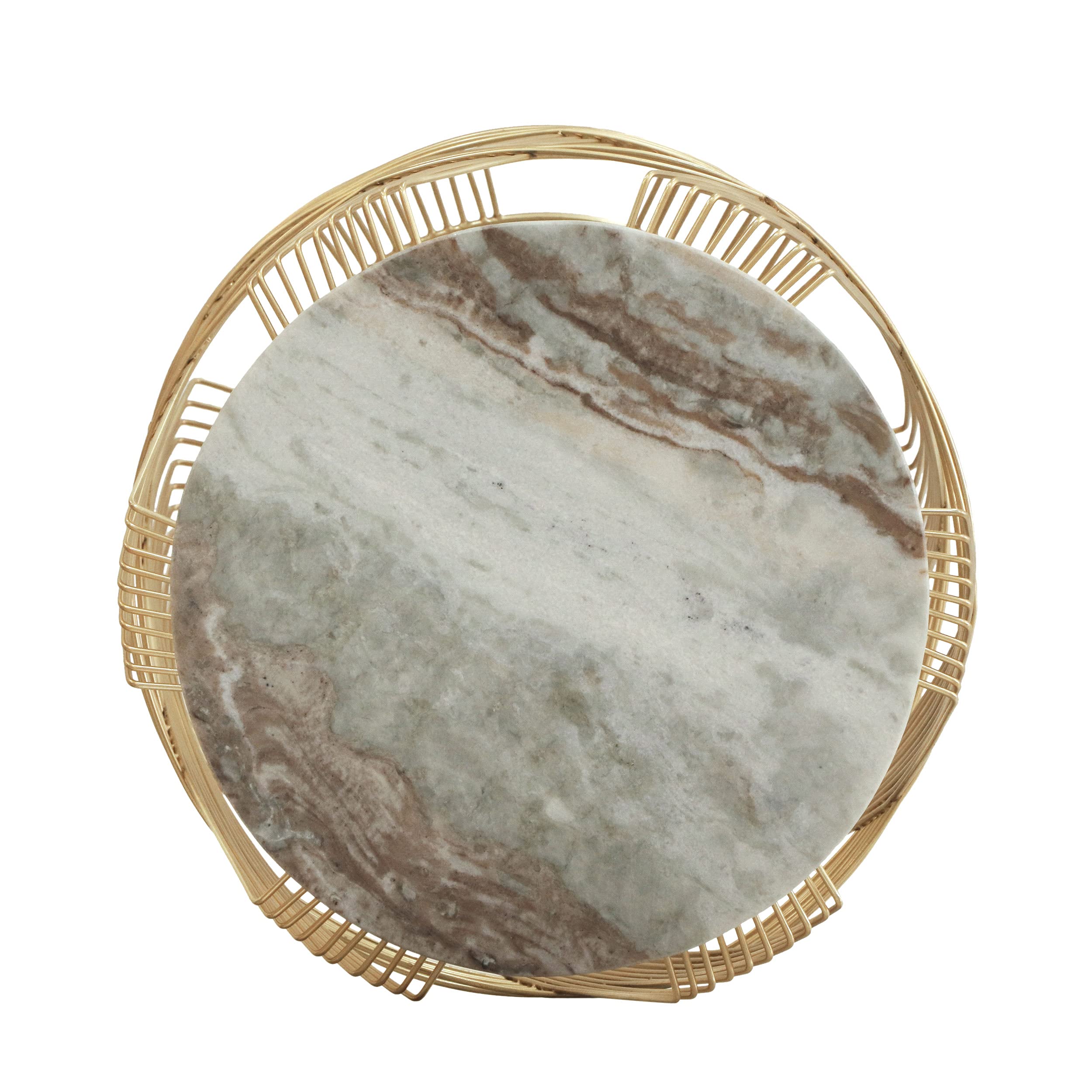 Christopher Knight Home Tiro Handcrafted Wire Frame Side Table - Natural/Gold Marble Top - Modern End Table for Living Room, Bedroom & Patio Decor