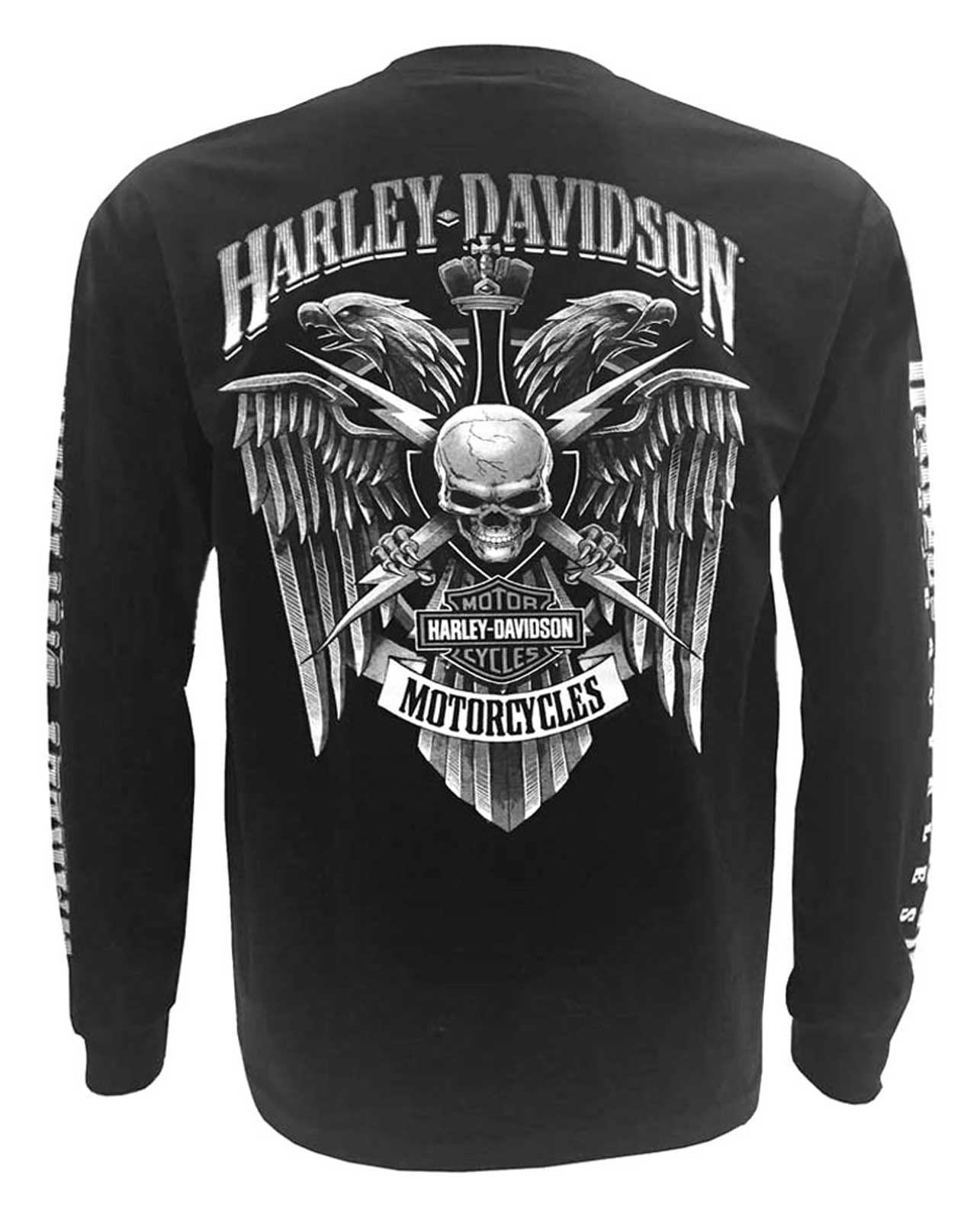 Harley-Davidson Men's Black Skull Lightning Graphic Long Sleeve T-Shirt | Biker Apparel for Motorcycle Riders & Harley Fans | Perfect for Riding, Casual Wear & Gifts