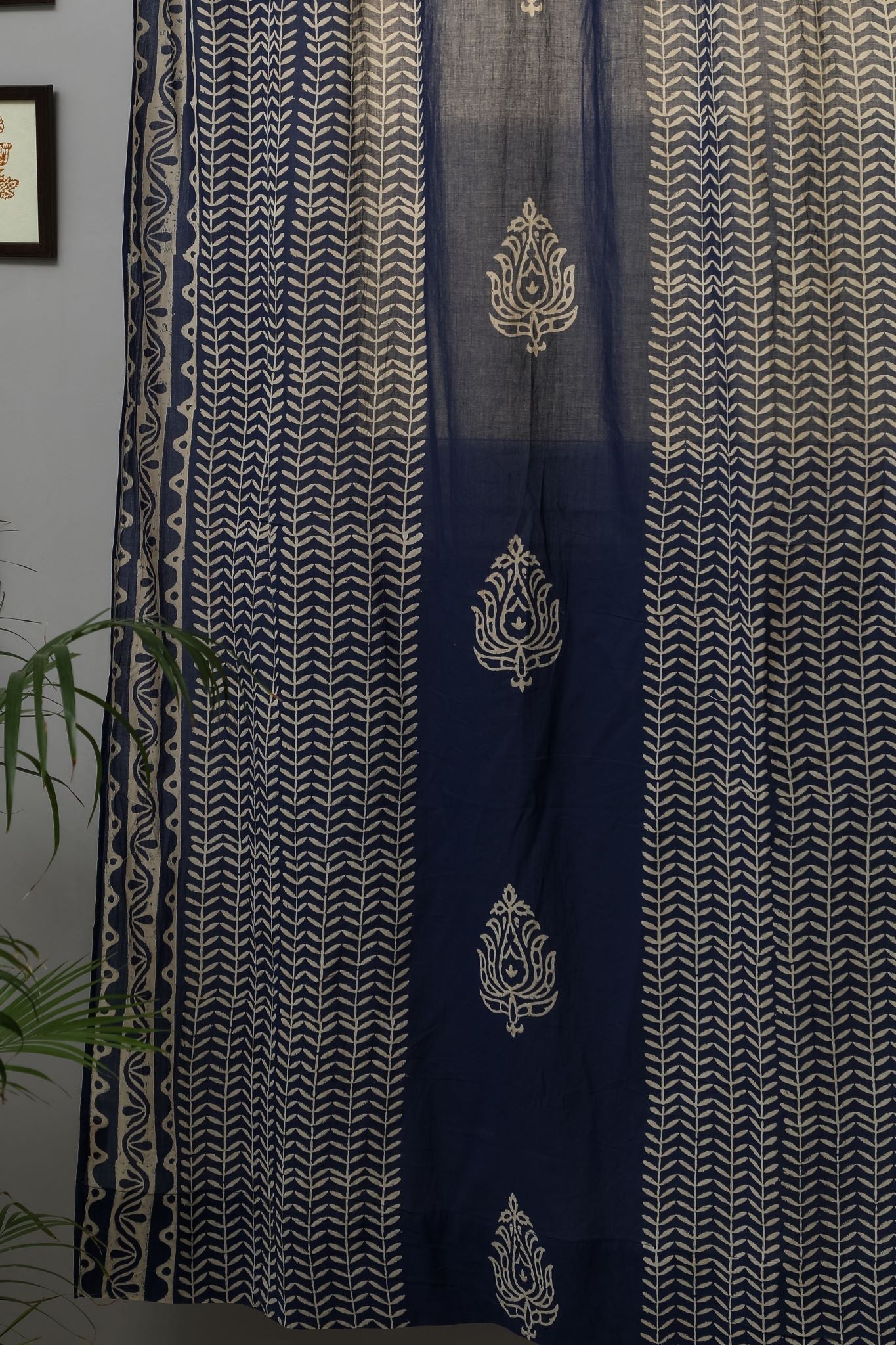 Handblock Printed Cotton Door Curtain with Hydrangea Design - SootiSyahi Home Decor for Living Room, Bedroom & Entryway