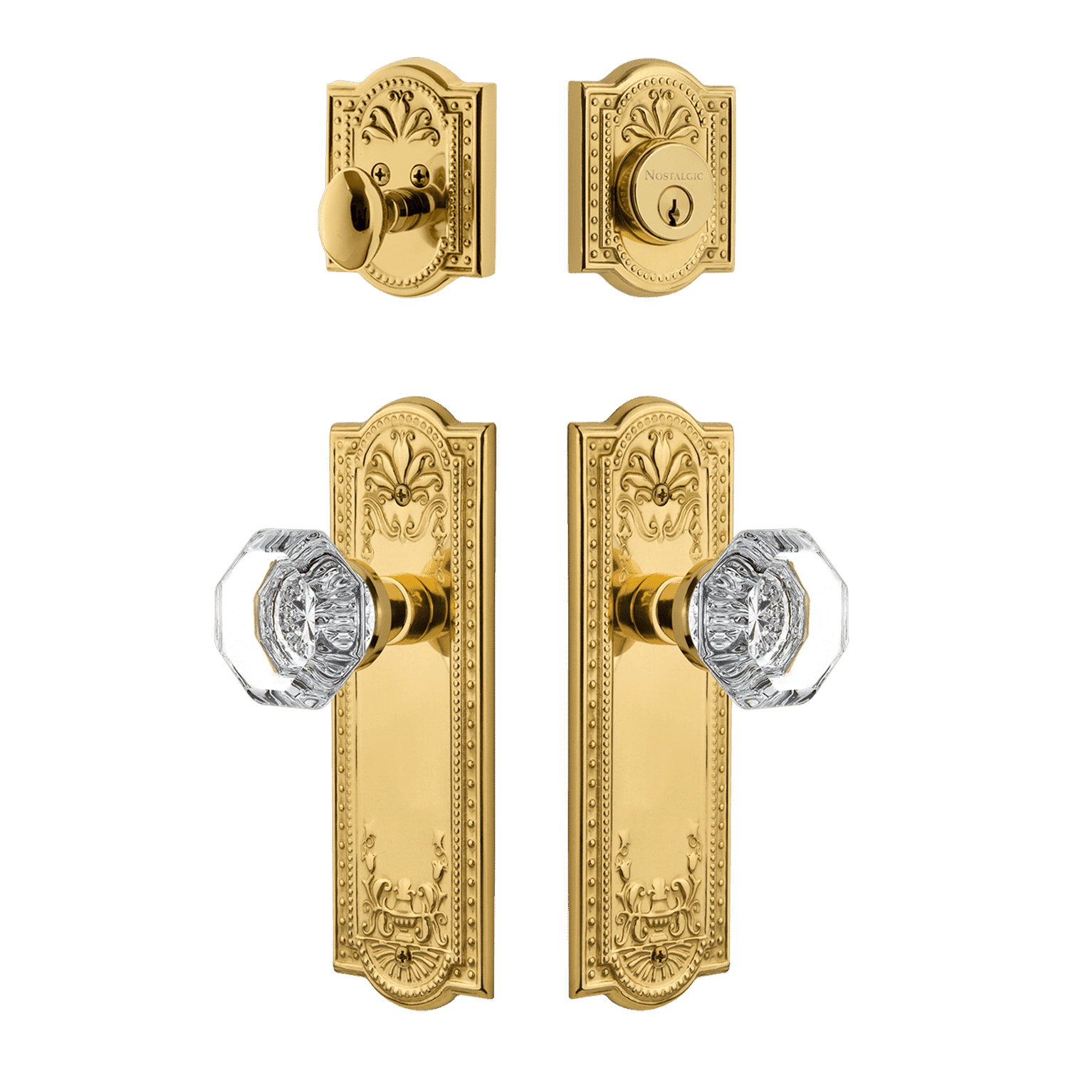 Elegant Meadows Entry Door Set with Waldorf Crystal Knob in Polished Brass - Perfect for Modern Homes & Luxury Apartments