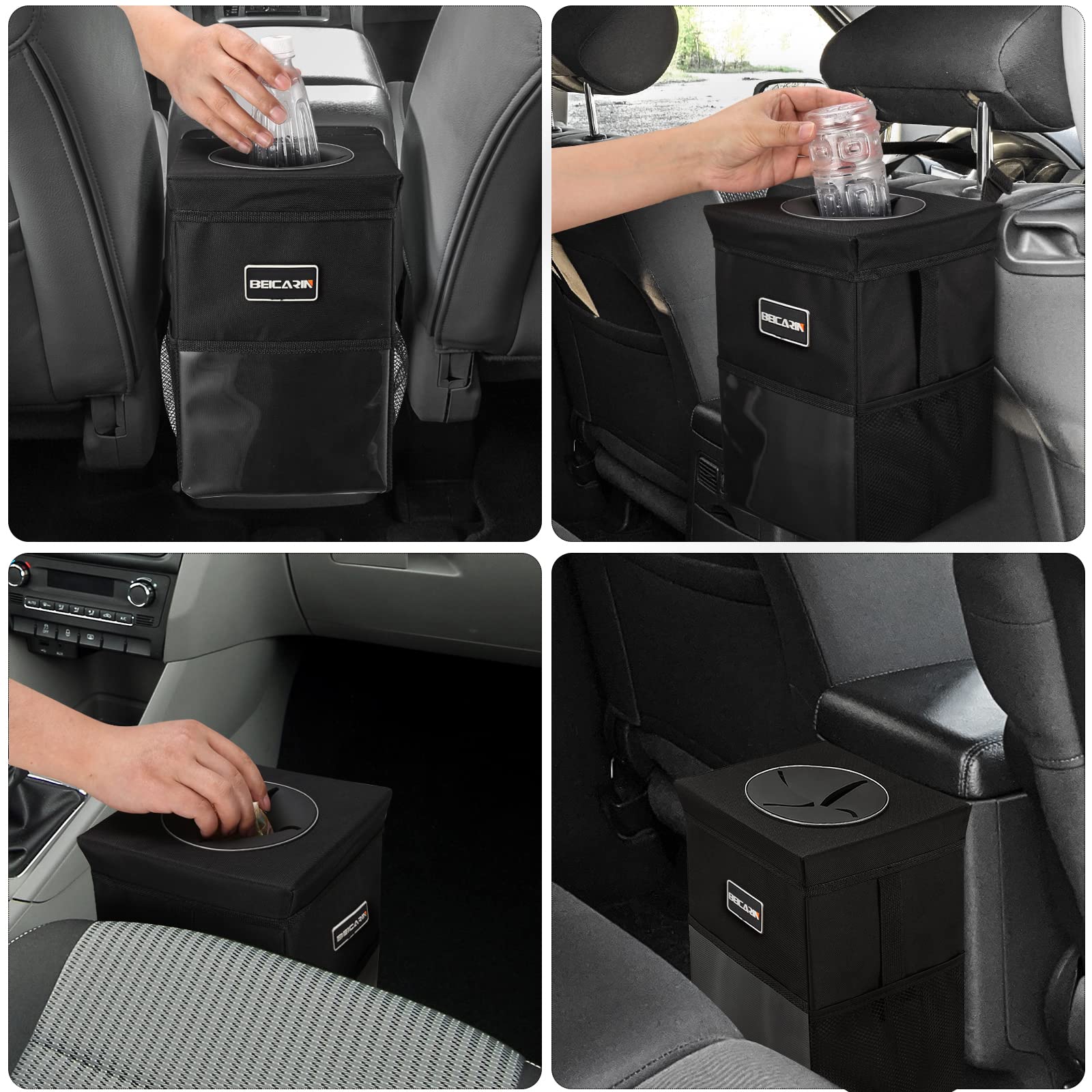 Collapsible Car Trash Can with Lid - 1.82 Gallon Leak-Proof Portable Garbage Bin for Vehicles, Multipurpose Car Organizer | Perfect for Road Trips, Commuting & Keeping Your Car Clean