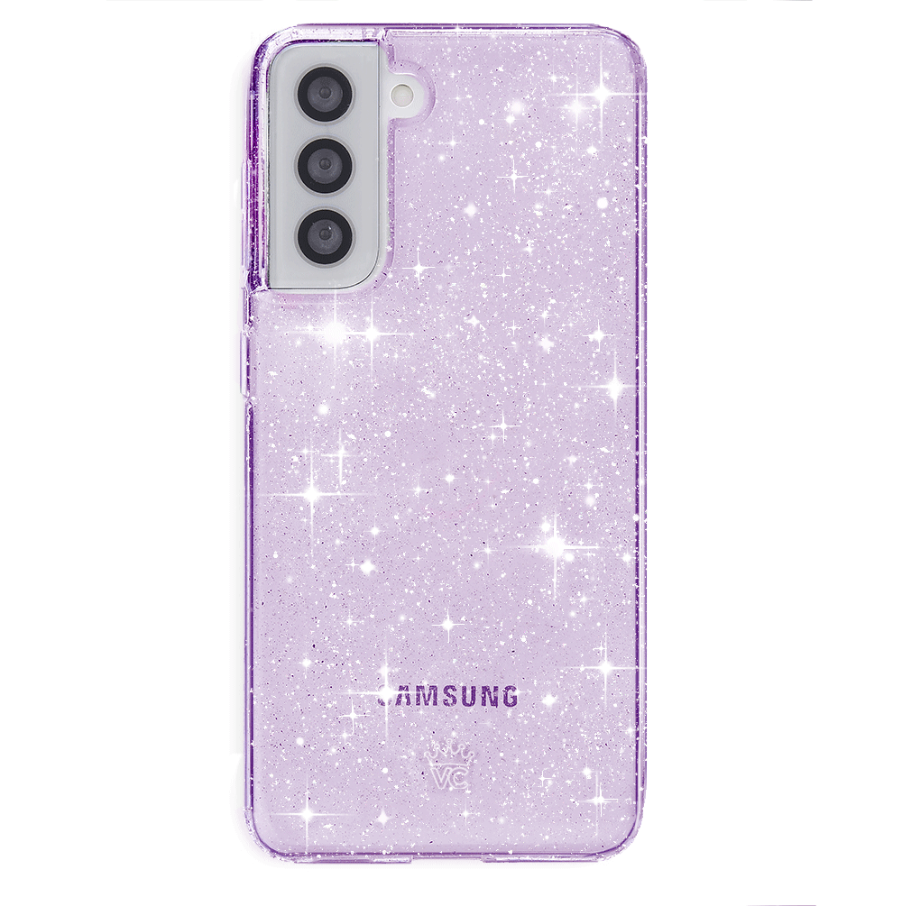 Lilac Stardust Samsung Phone Case - Protective Cover for Galaxy S21/S22/S23 - Trendy Glitter Design - Perfect for Everyday Use & Gift Giving