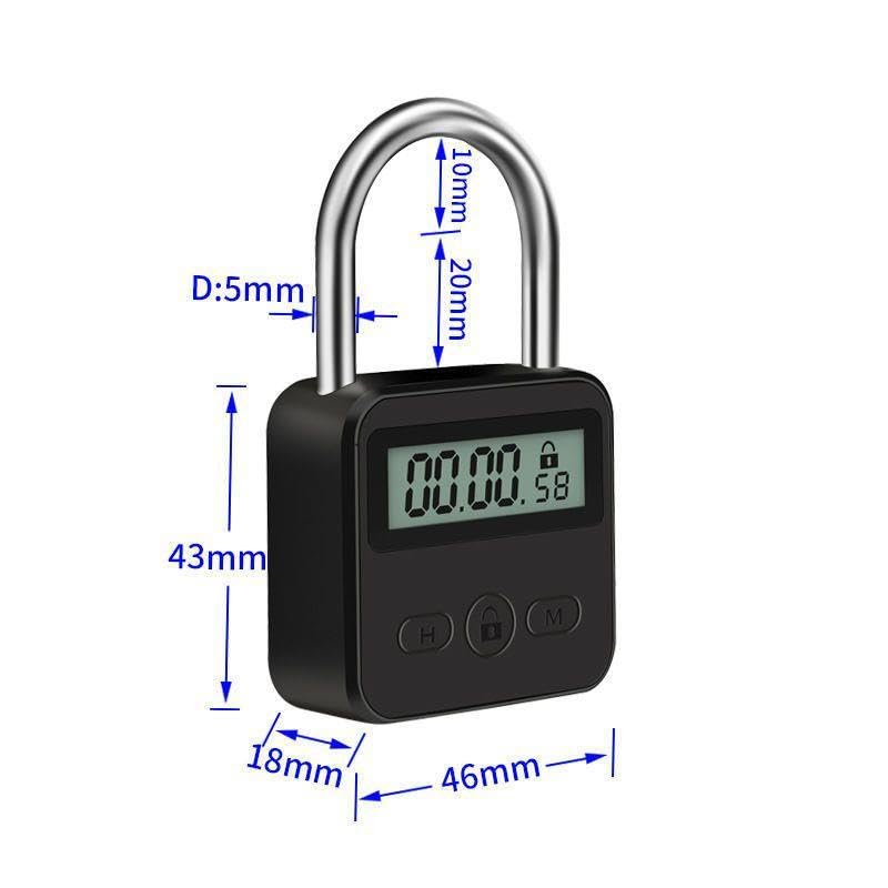 Electronic Time Padlock with LCD Display - USB Rechargeable Metal Timer Lock (Black) - Perfect for Gym Lockers, School Lockers, and Travel Security