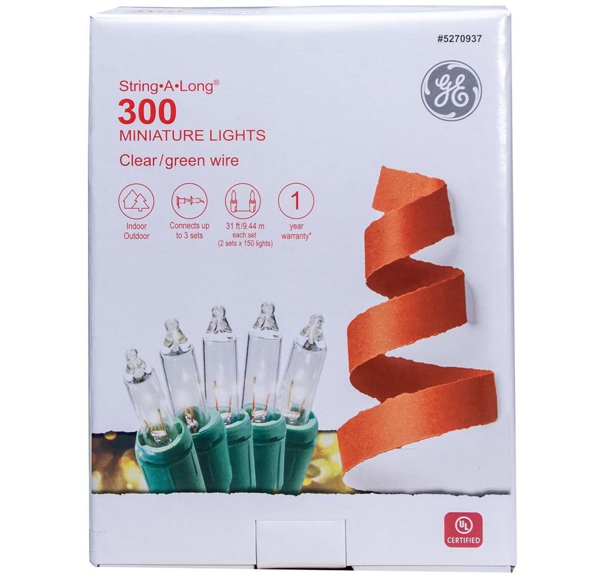 GE String-A-Long 300 Miniature Incandescent Clear Christmas Lights - Indoor/Outdoor Holiday Decor for Tree, Patio & Home