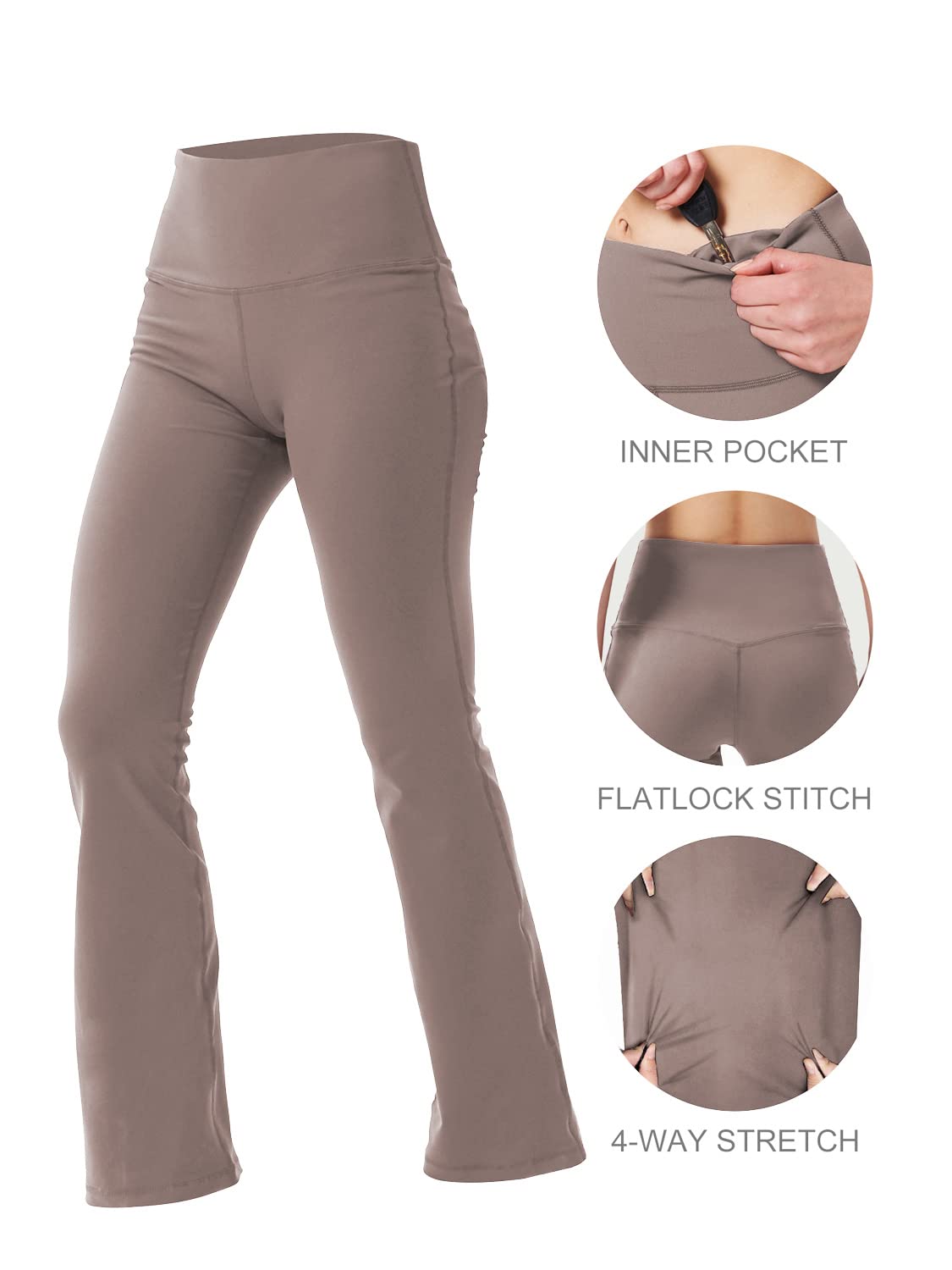 Women's High Waist Bootcut Yoga Pants with Hidden Pockets - Tummy Control Workout & Dress Pants for Office, Lounge & Active Wear