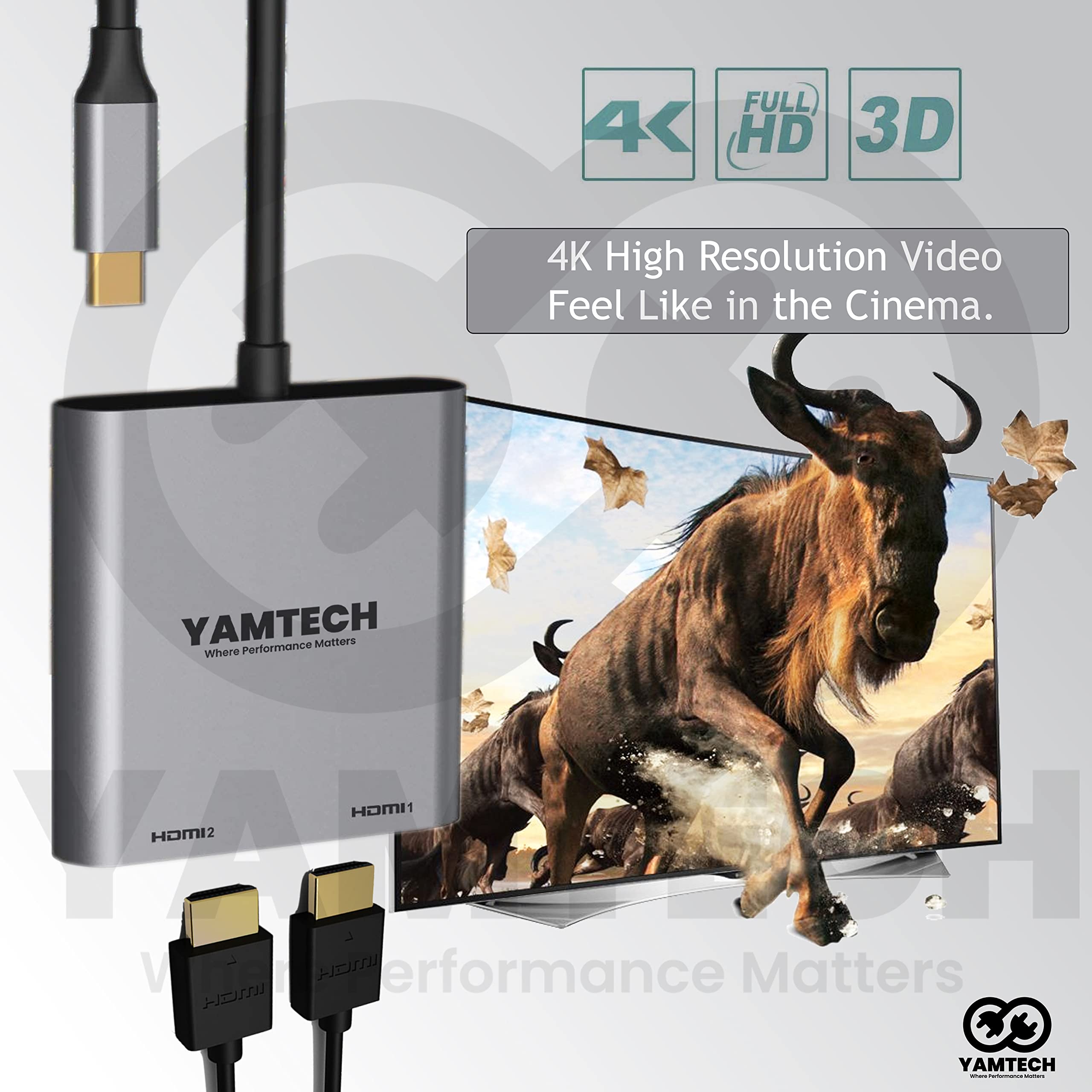 USB C to Dual HDMI Adapter 4K 60Hz - 4-in-1 Multiport Hub for Dual Monitor Setup, MacBook, Chromebook - Perfect for Home Office, Gaming & Multi-Tasking