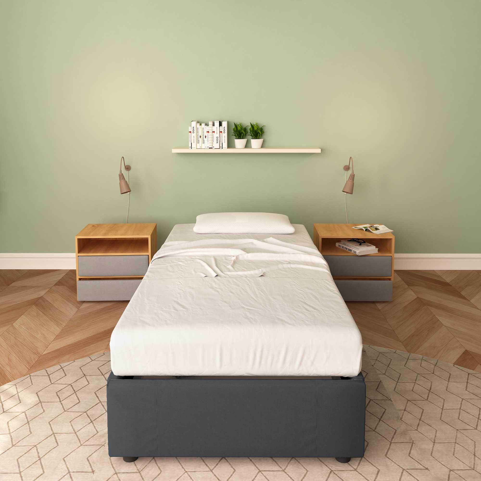 Baldiflex Cloe Square and Half Bed Frame with Storage, Fabric Upholstery, No Headboard, Slatted Base for Mattresses, 100 x 200 cm, Graphite Gray - Perfect for Small Bedrooms, Guest Rooms & Modern Apartments
