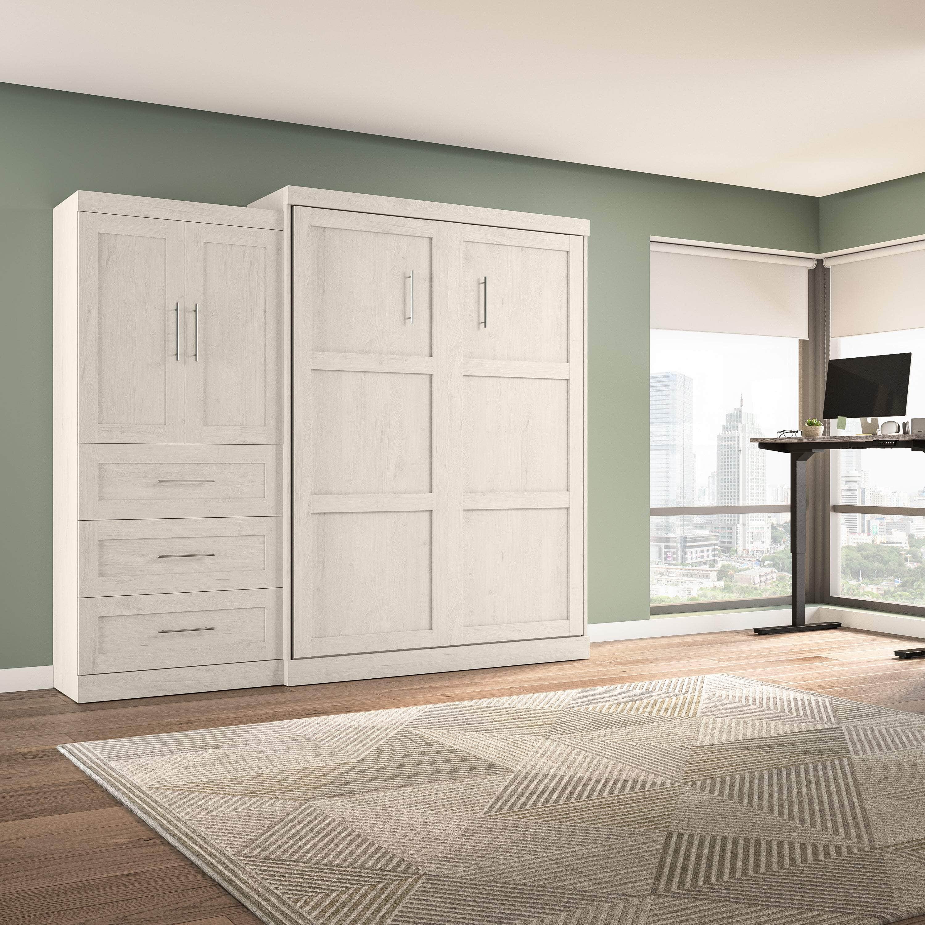Pur Queen Murphy Wall Bed with Storage Drawers (101 Inch) - 4 Color Options | Space-Saving Wall Bed for Small Apartments, Guest Rooms & Home Offices