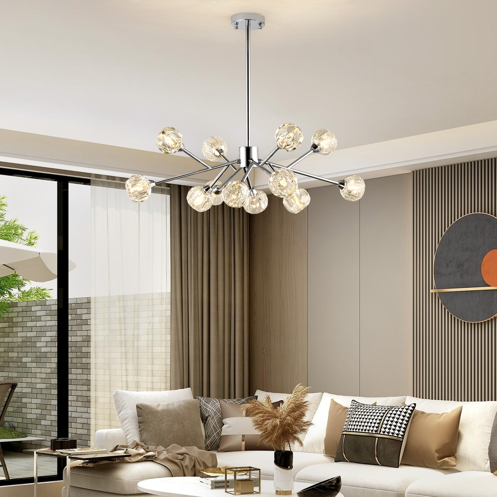 Modern Crystal Chandelier - 12-Light Sputnik Chandelier Fixture in Chrome for Dining Room, Living Room, Bedroom, Kitchen Island & Bar - Elegant Lighting Solution for Home & Restaurant Decor