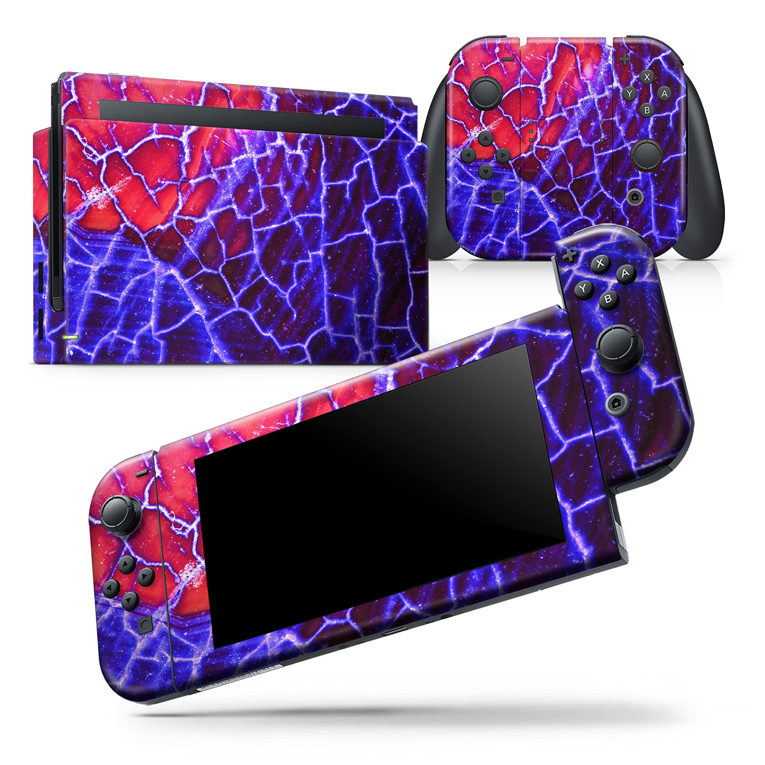 Nintendo Switch OLED Console Skin Decal - Scratch-Resistant Removable Vinyl Wrap Cover (Blue Red Dragon Vein Agate) - Protective Gaming Accessory for Travel & Home Entertainment