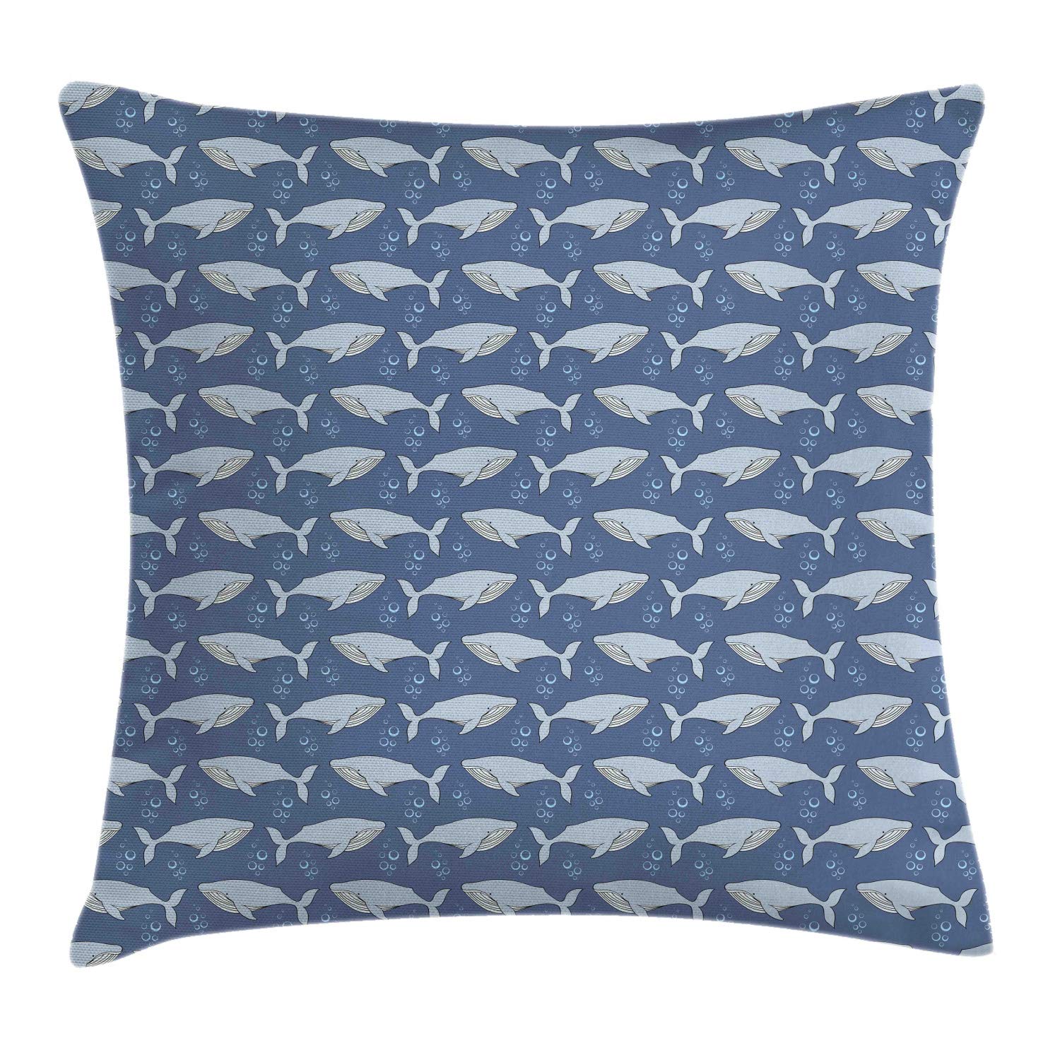 Ambesonne Cartoon Whale Throw Pillow Cover 24x24 Inch - Caricature Whales Swimming with Bubbles - Decorative Square Cushion Case in Teal Blue Purple - Perfect for Living Room, Bedroom, Nursery Decor