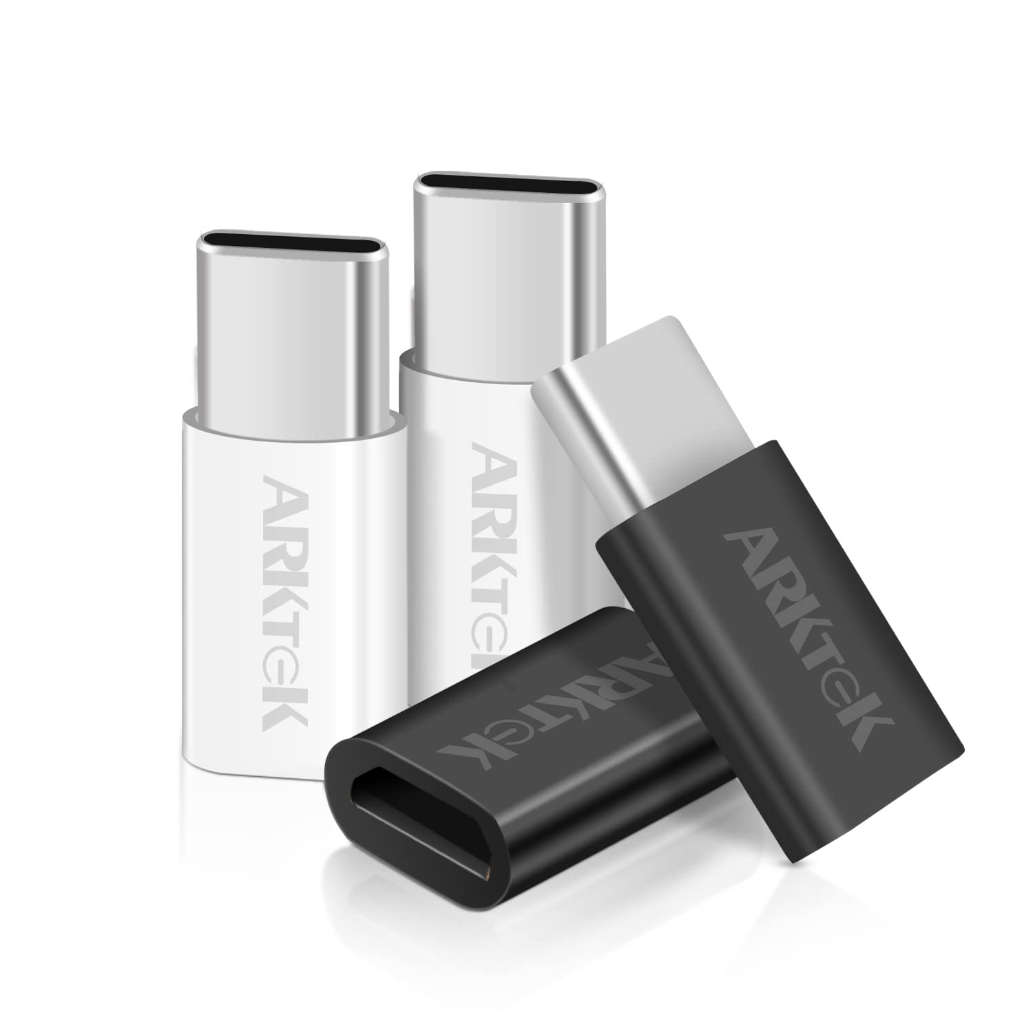 ARKTEK 4-Pack USB-C to Micro USB Adapter - Fast Charging & Data Transfer - Compatible with iPhone 16/15 Pro/Plus, AirPods 4, Galaxy S24/Note 20, Pixel 8 - Universal Type C Converter (Black/White) - Perfect for Travel, Office & Home Charging