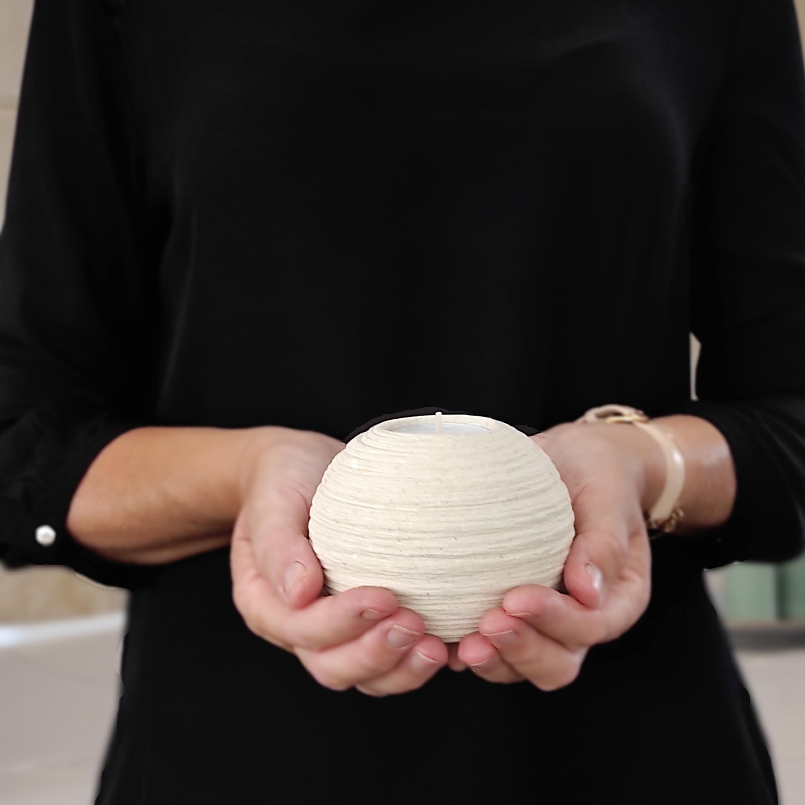 Set of 2 Handmade Italian Stone Sphere Candle Holders - Rough & Grooved Design with Gift Box, Candles & Blank Message Card - Home Decor for Shelves, Coffee Tables, Dining Room Centerpieces | Perfect for Romantic Dinners, Wedding Decor & Spa Ambiance
