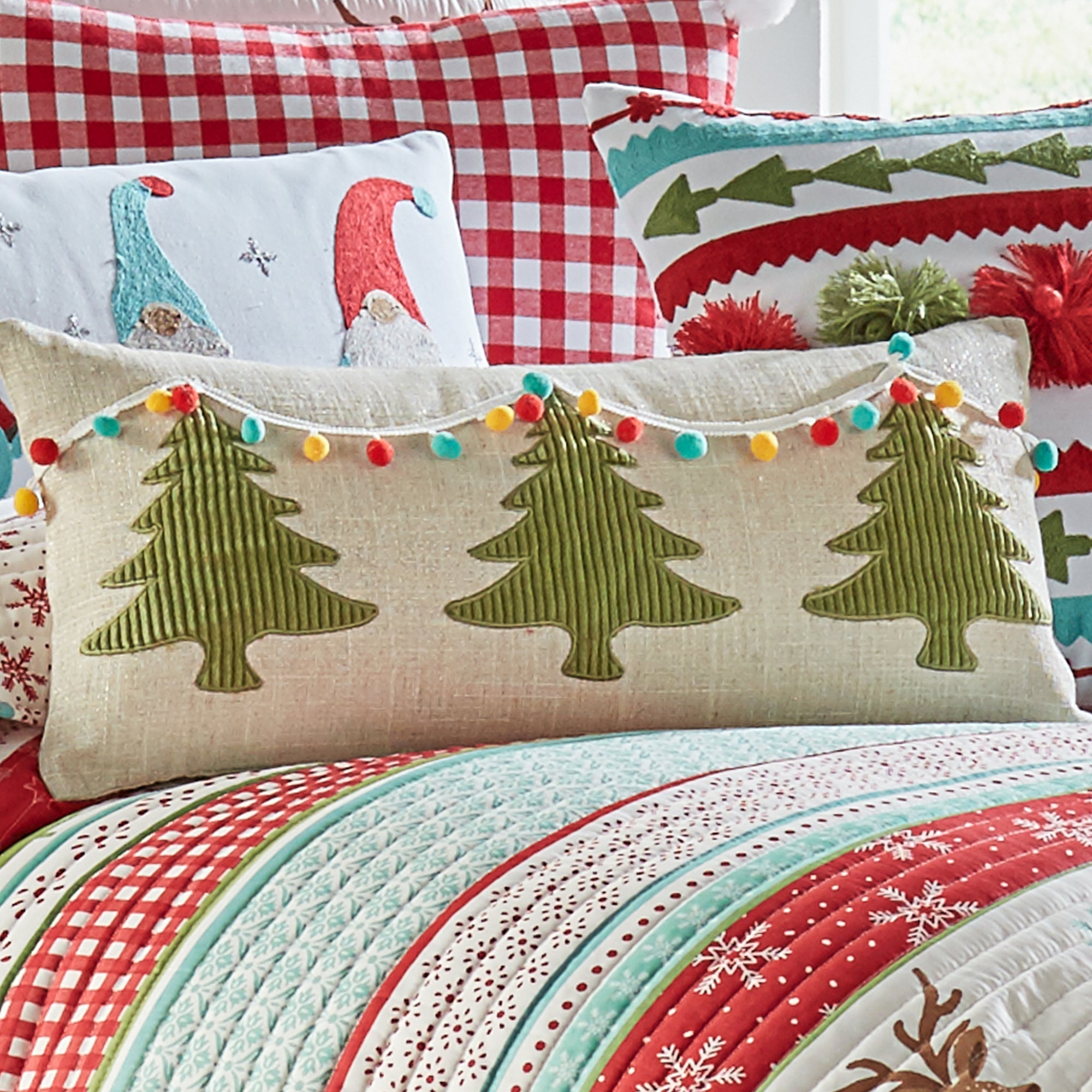 Let It Snow Sparkle Christmas Pom Throw Pillow - Cozy Holiday Decor for Sofa, Bed & Home