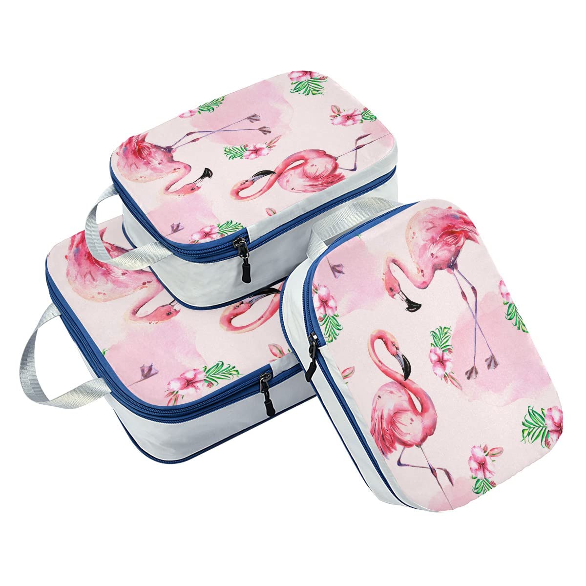 **MNSRUU Pink Watercolor Flamingos Packing Cubes Set - 3 PCS Compression Luggage Organizers for Travel, Suitcases & Backpacks - Perfect for Vacations, Business Trips & Weekend Getaways**