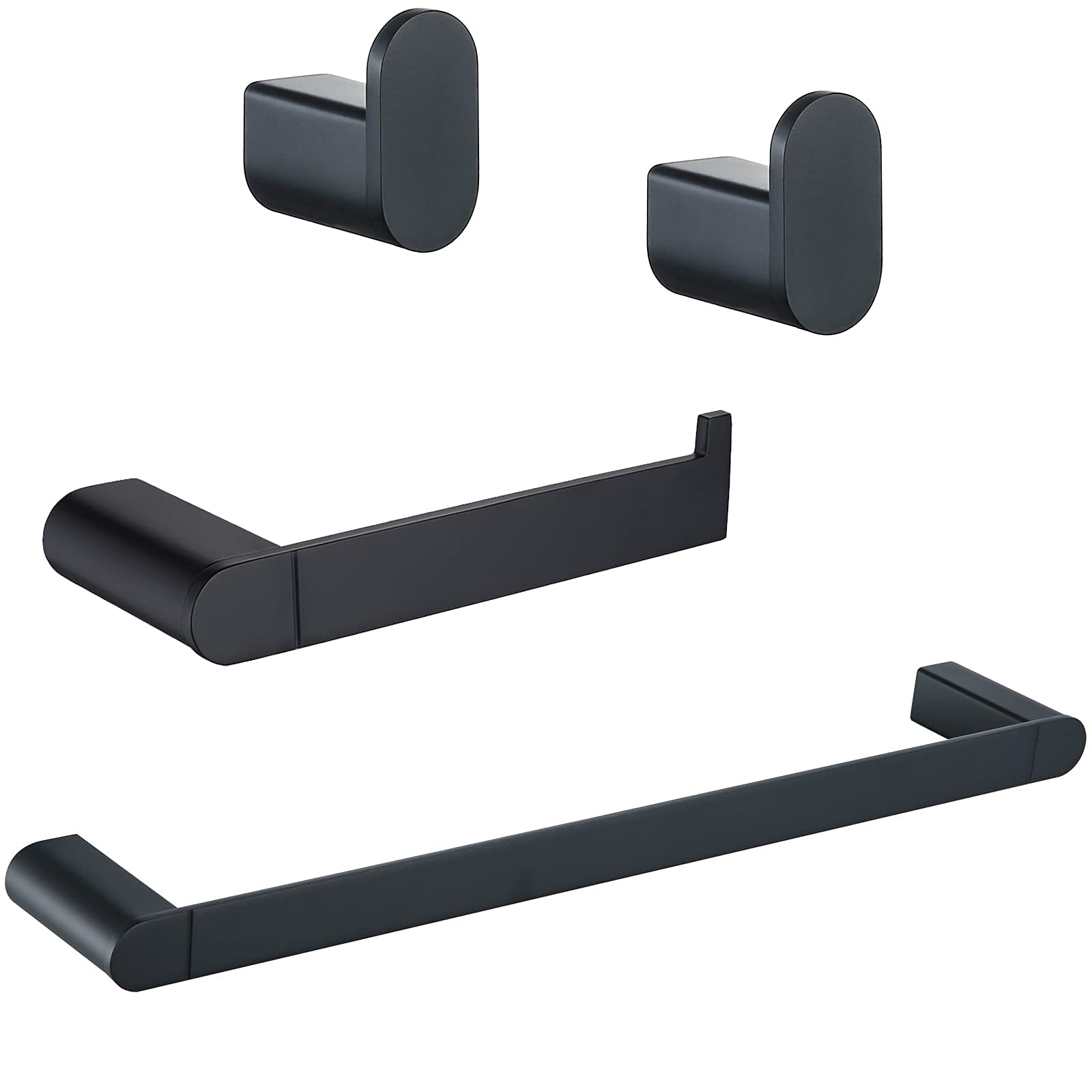 Matte Black & Rose Gold Wall Mounted Waterfall Bathroom Faucet with 4-Piece Hardware Set - Single Handle Sink Faucet, Toilet Paper Holder, Towel Bar & Robe Hooks - Modern Bathroom Upgrade for Vanity & Powder Room