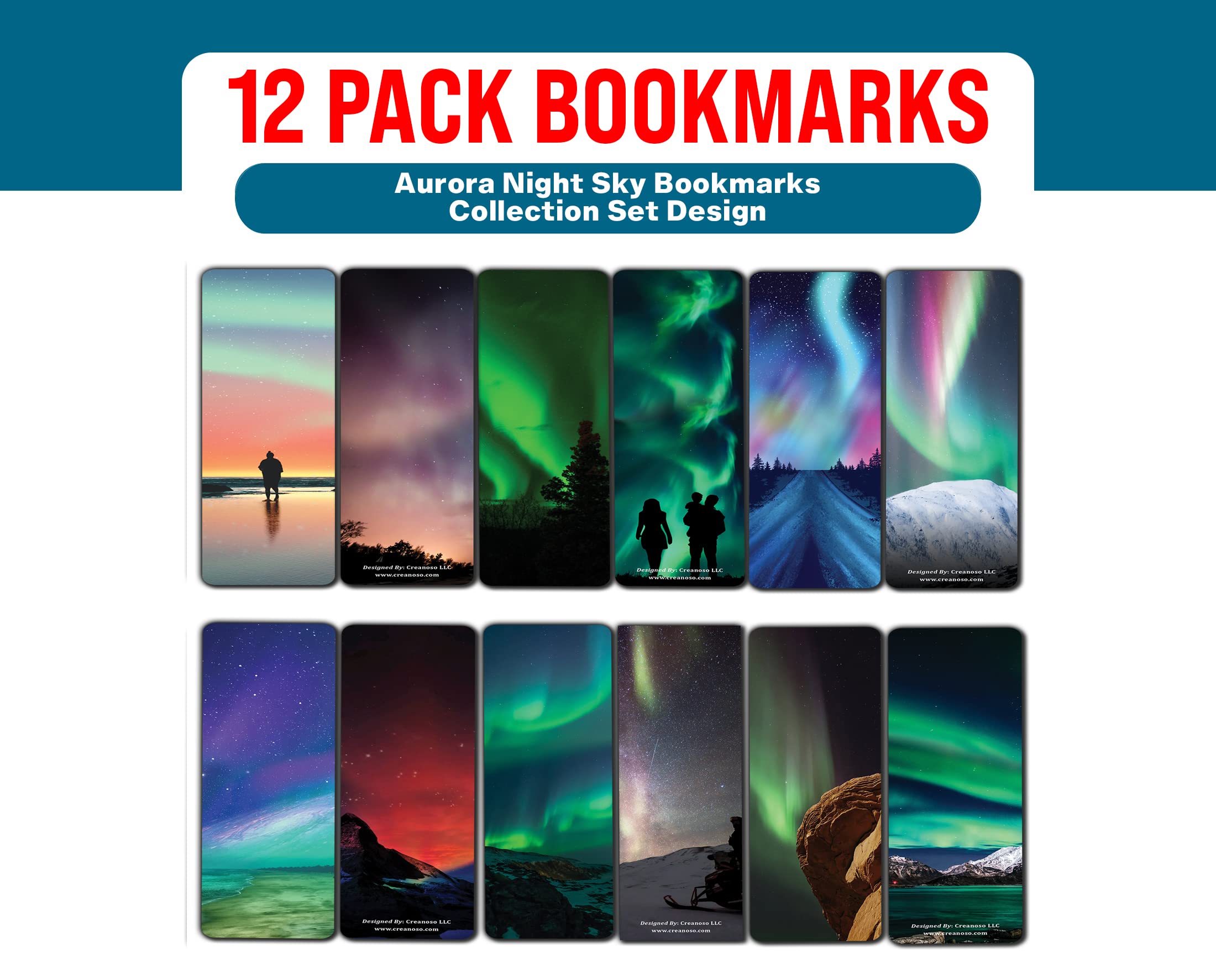 Aurora Night Sky Inspirational Bookmarks (12 Cards) – Motivational Bookmark Set for Kids & Teens – Perfect Reading Gifts & Book Page Markers – Great for School, Reading Clubs & Birthday Presents