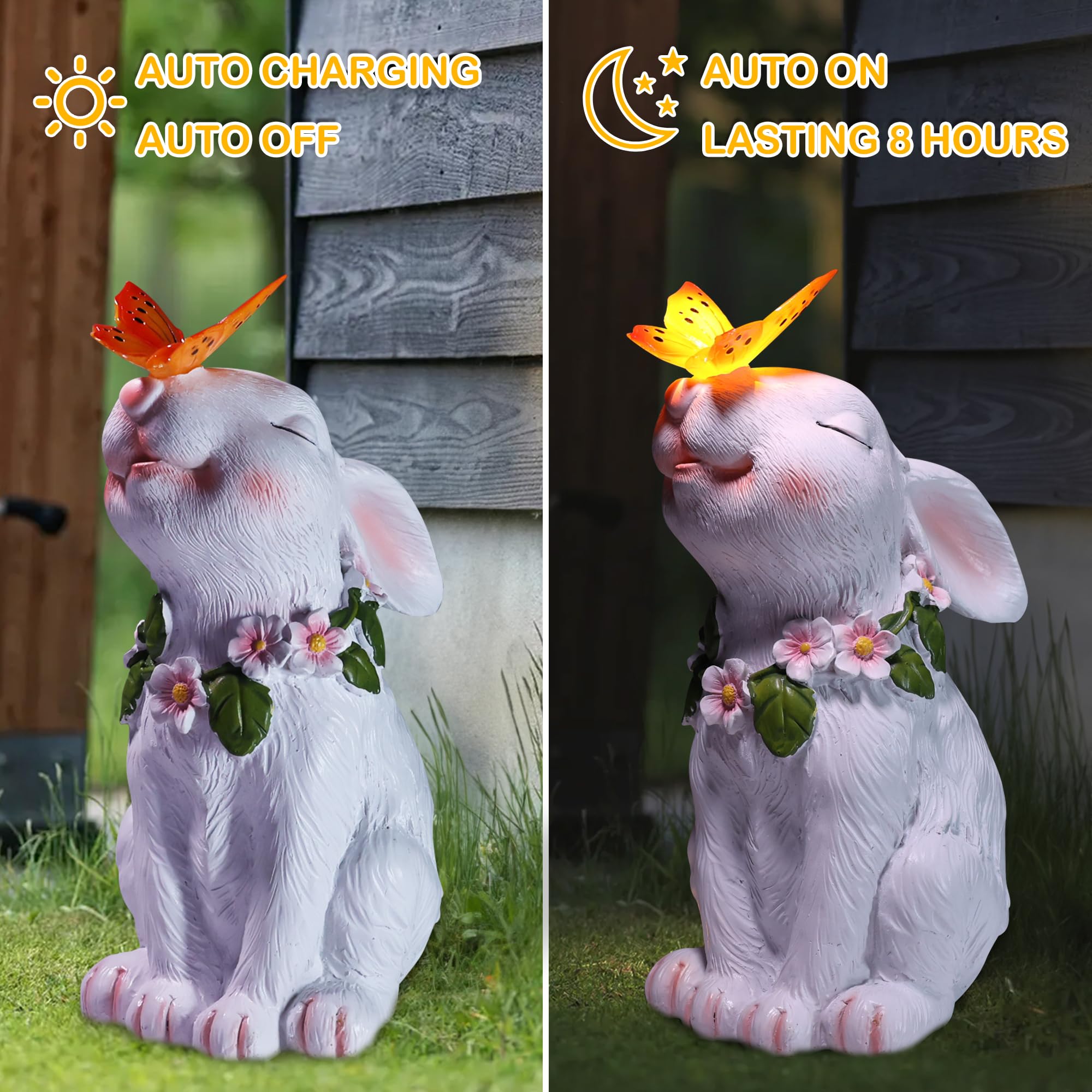 Attivolife Solar-Powered Garden Rabbit Statue with Butterfly - Outdoor Solar Light for Patio, Lawn, Balcony & Yard Decor - Perfect Easter Bunny Gift for Mom & Grandma - Ideal for Garden, Pathway & Landscape Lighting