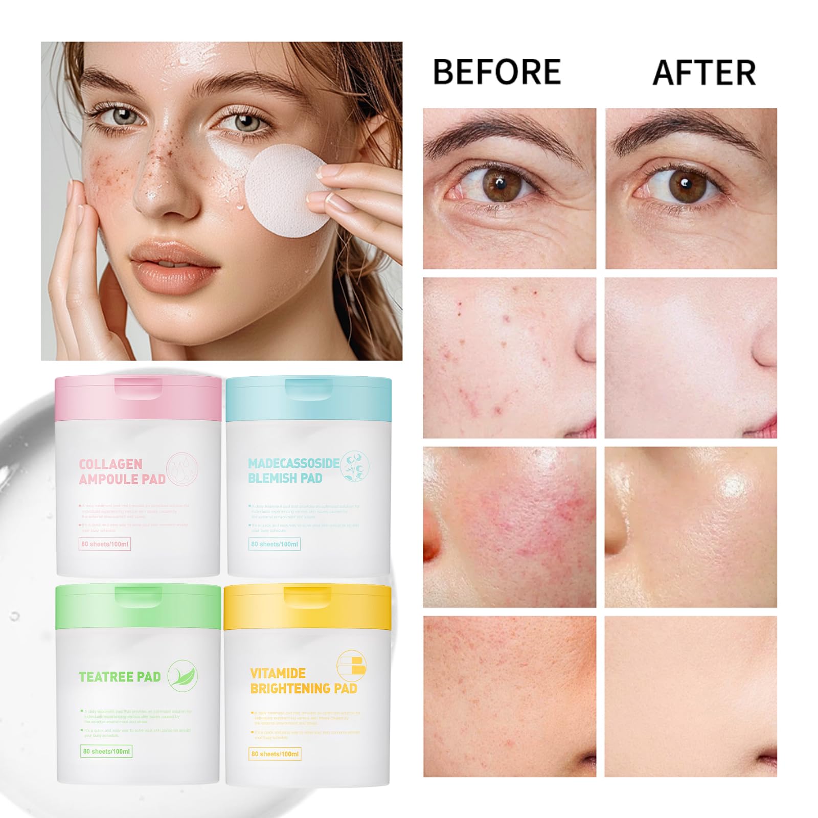 Vitamide Brightening Toner Pads - 80 Count Exfoliating Face Wipes with Niacinamide & Sea Buckthorn for Glowing Skin | Vegan, Hypoallergenic Radiance Boost Pads | Perfect for Morning Routine & Travel Skincare (Orange-Vitamin C Formula)