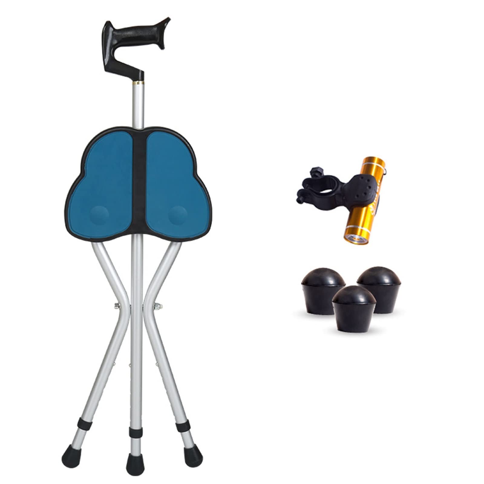 Lightweight Retractable Walking Stick with Seat - Adjustable Height Folding Cane Chair for Seniors & Elderly - Portable Mobility Aid with Massage Handle - Perfect for Hiking, Travel & Outdoor Activities (Blue)