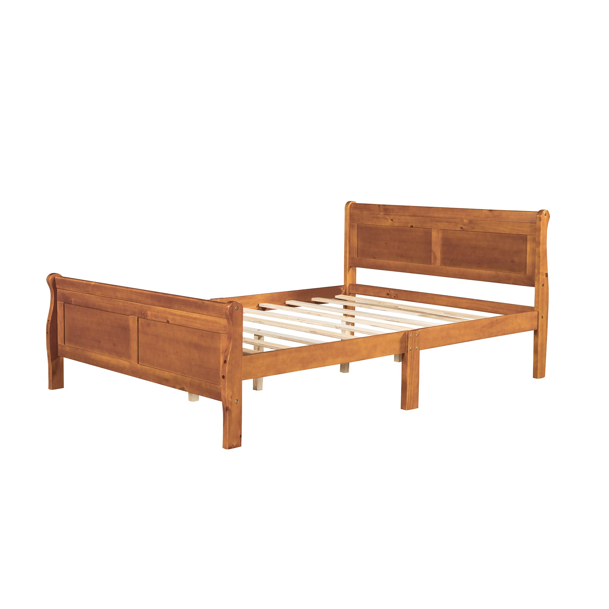 JULYFOX Solid Wood Full Size Sleigh Bed Frame with Headboard & Footboard - Heavy Duty 275lbs Capacity, No Box Spring Needed, Walnut Finish | Perfect for Master Bedroom, Guest Room & Modern Farmhouse Decor