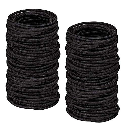 FAMEZA 100 Pack Black No Metal Elastic Hair Ties - Soft Ponytail Holders for Women, Men & Girls - Thick Heavy & Curly Hair Friendly (4mm) - Perfect for Workouts, Office & Everyday Styling