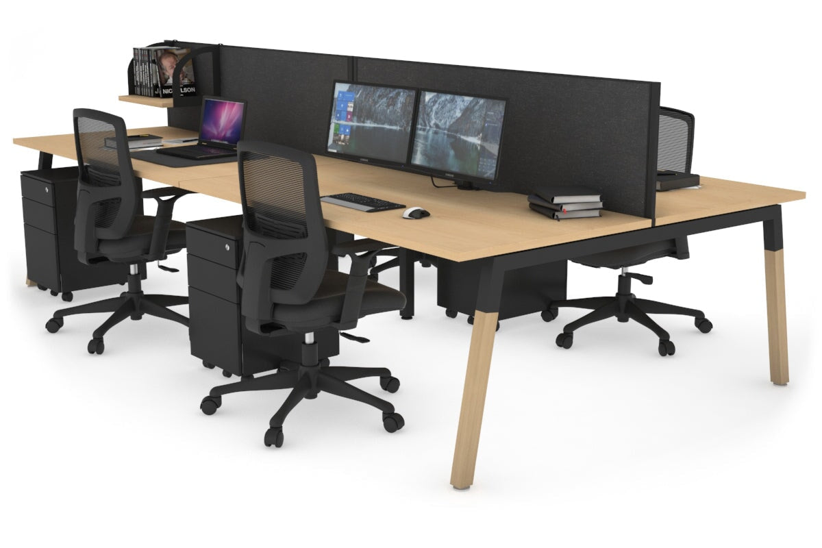 Quadro A Legs 4-Person Office Workstation with Wood Legs & Cross Beam - 1600L x 800W Dimensions with Cable Management Scallop | Perfect for Collaborative Workspaces, Home Offices & Shared Workstations