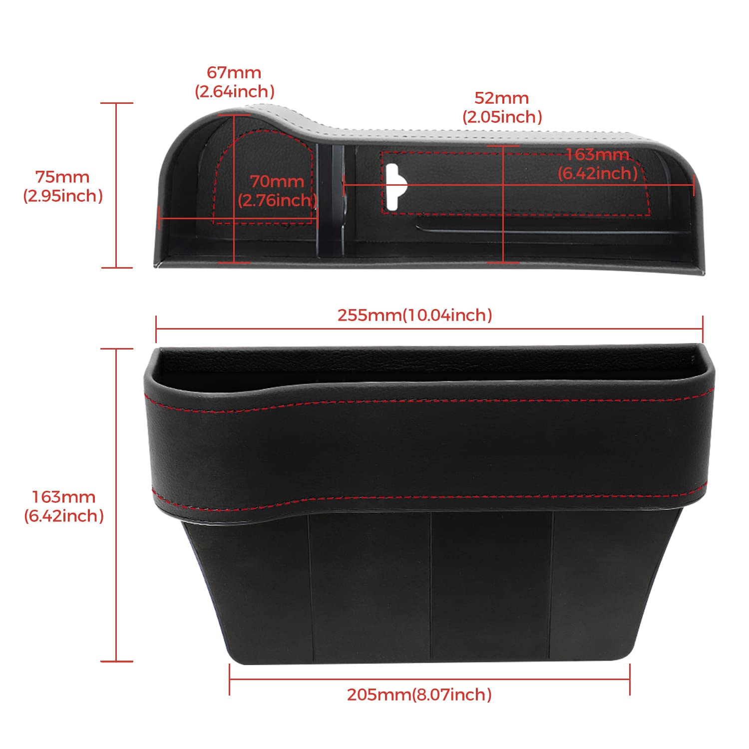 Alpha Rider Car Seat Organizer with Cup Holder - 2PCS Black PU Leather Front Seat Gap Filler & Console Side Storage Box for Phone, Wallet, Keys, Cards - Perfect for Road Trips, Commuting & Family Travel Accessories