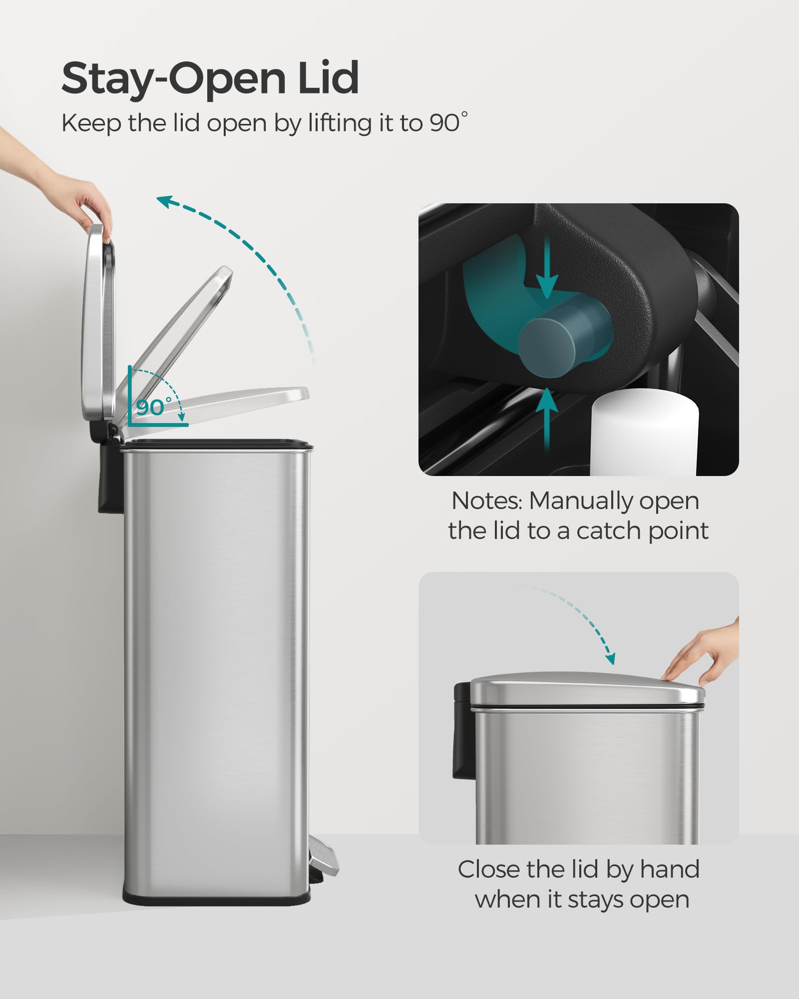 SONGMICS 10.5 Gallon Stainless Steel Step Trash Can with Soft Close Lid - 40L Large Kitchen Garbage Bin Includes 15 Trash Bags (Silver, ULTB540E40) - Perfect for Home, Office, Restaurant & Commercial Use