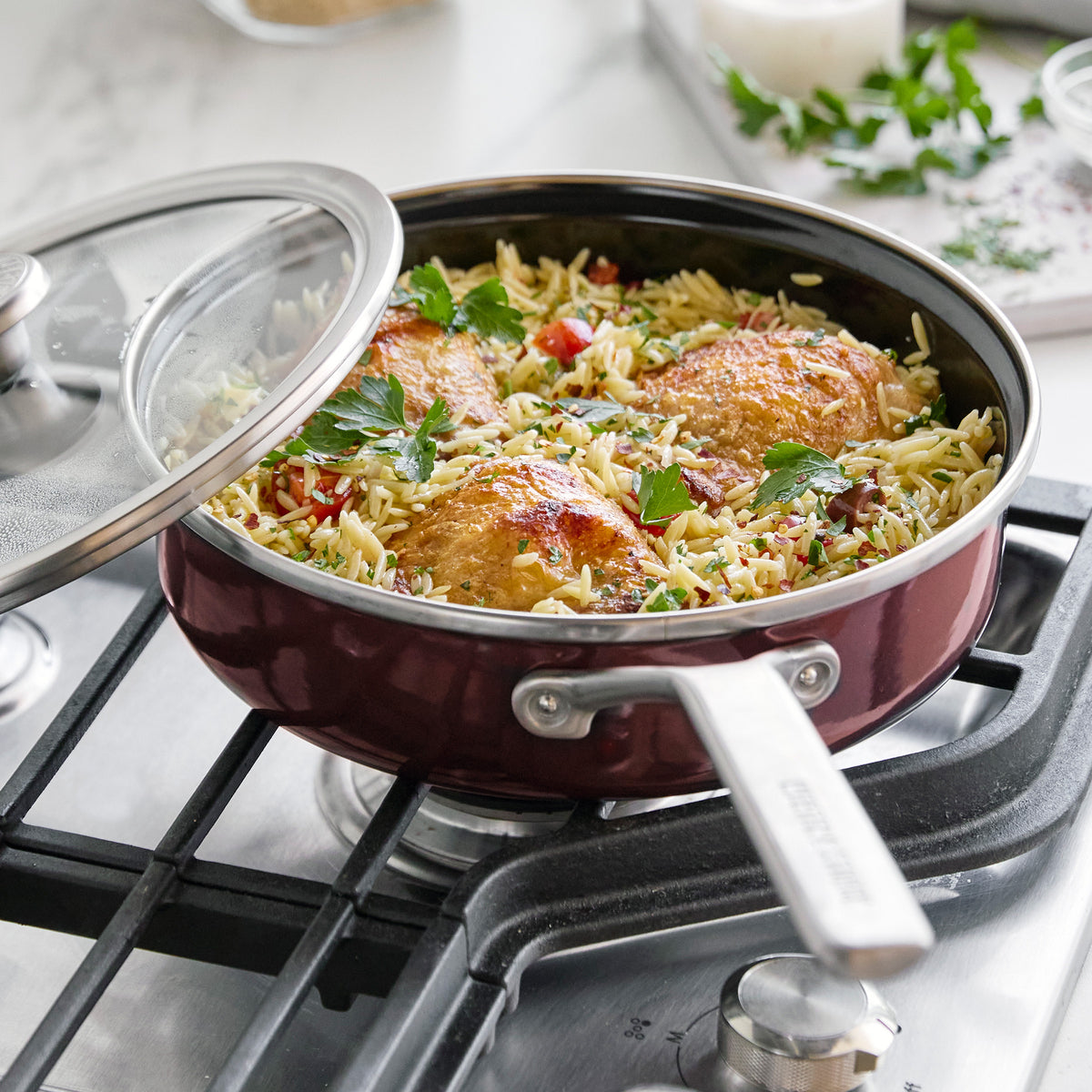 Premium Merten & Storck 3 Quart Stainless Steel Enameled Sauté Pan with Glass Lid - Chocolate Truffle - Perfect for Sautéing, Frying & Simmering - Ideal for Home Cooking & Professional Kitchens
