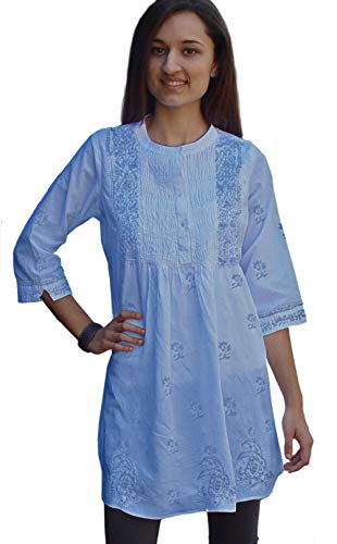 Light Blue With Deeper Blue Hand Embroidery